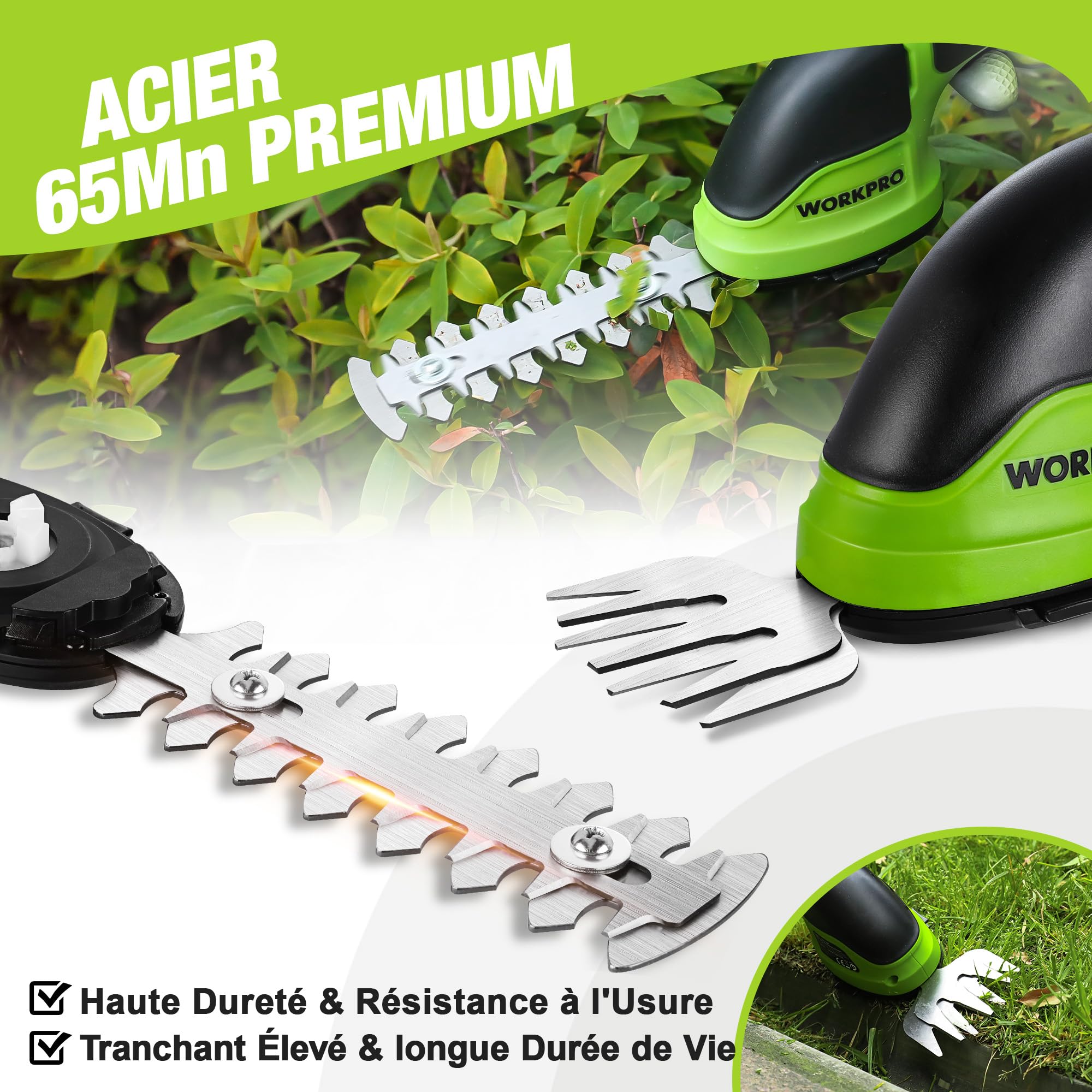 WORKPRO Cisaille Sculpte-Haie et Taille-Herbes sans Fil 3,6V