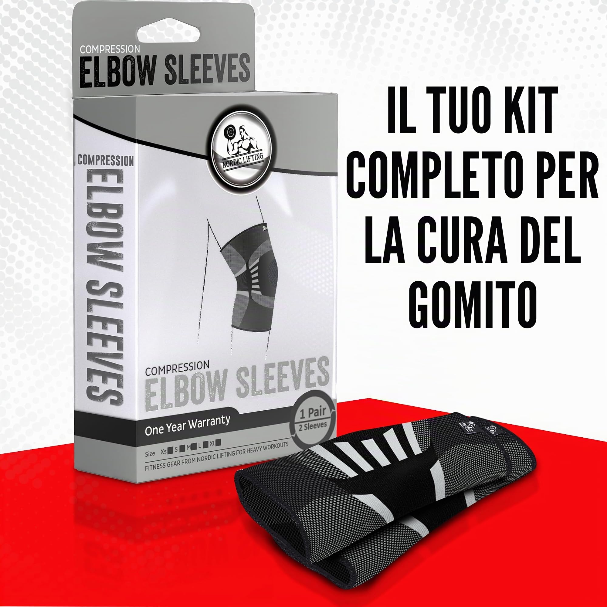 Gomitiere (1 paio) Supporto e Compressione per Sollevamento Pesi, Powerlifting, Cross Training e Tennis -5mm Manica in Neoprene per le Migliori Prestazioni -Per Donne e Uomini-di Nordic Lifting®-1 Anno di Garanzia