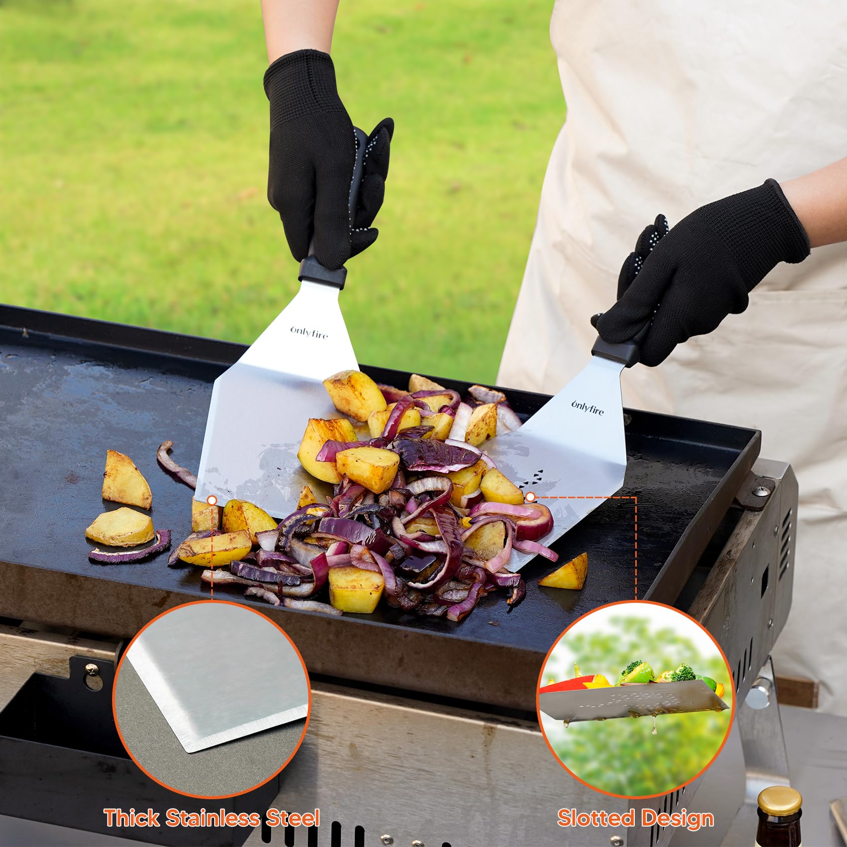 Onlyfire Multifunctional Griddle Spatula Set - Suitable for Blackstone Grill and Other Grills