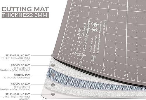 Miniatura 3 de Elan Tapete de corte A2 negro y gris topo, tapete de corte autorreparable de 18 x 24 pulgadas, tabla de manualidades de 5 capas negra, tabla de