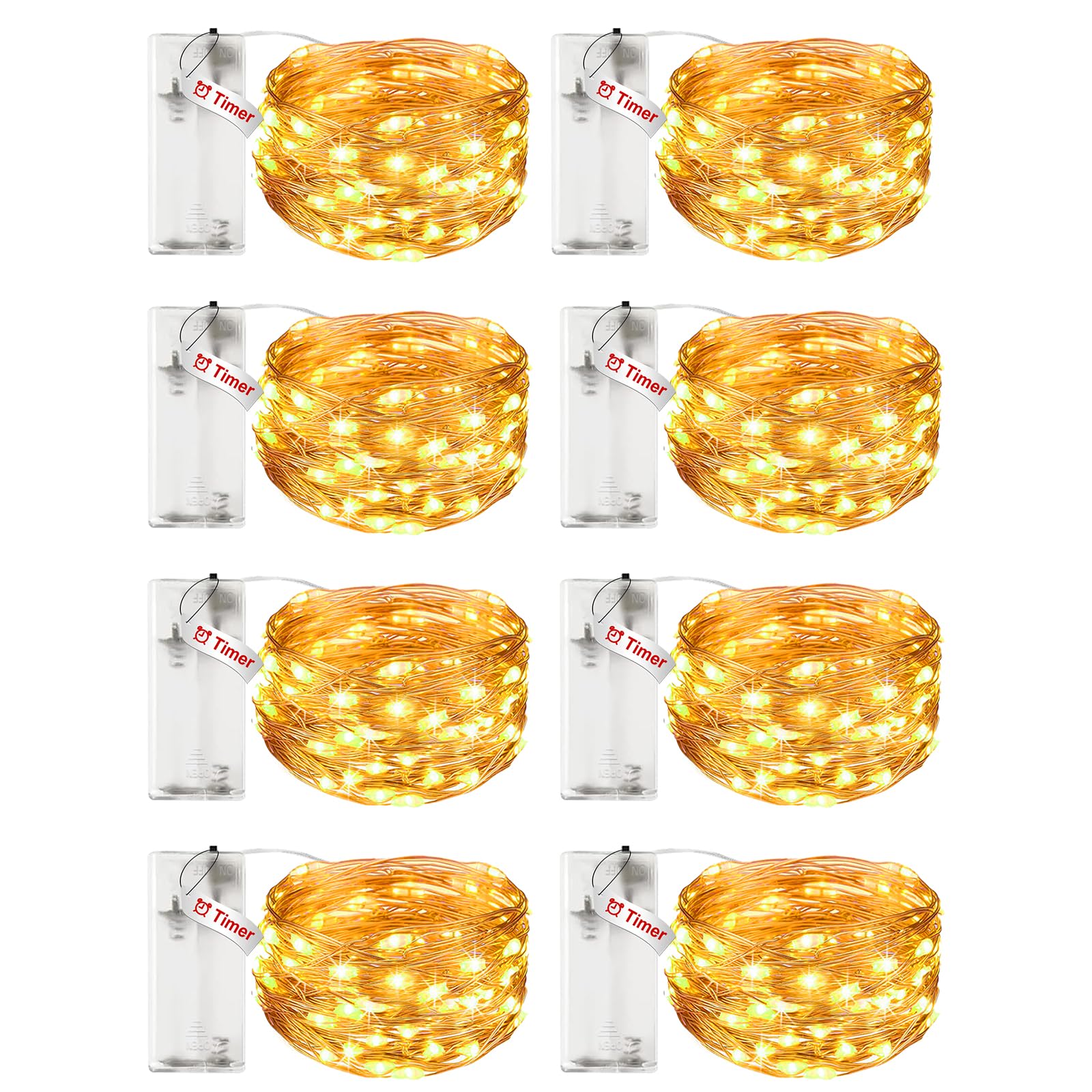 litogo Confezione da 8 luci a batteria con timer, 3 m
