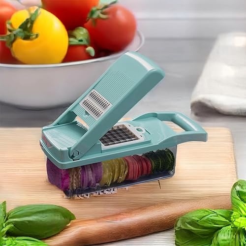 Miniatura 6 de Cortador de verduras definitivo picador multifuncional 14 en 1 con recipiente, rebanar, cortar en dados, espiralizar y rallar para una fácil