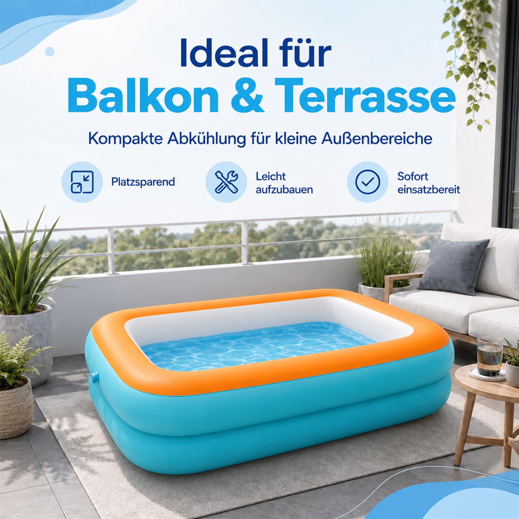Aufblasbares Planschbecken 105x75cm Kinderpool Tragbare Badewanne