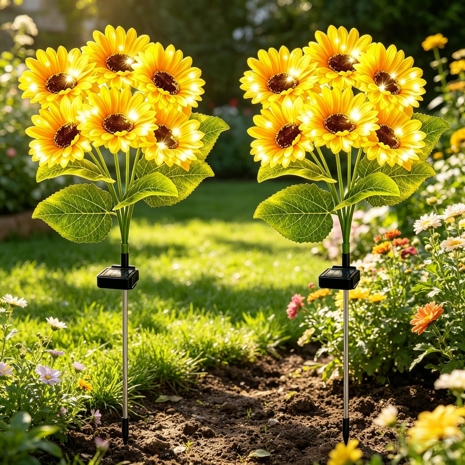 Luces solares para decoración de jardín al aire libre, paquete de 2 con 12 luces de girasol, luces solares de flores impermeables, regalos de cumpleaños para mamá, mujeres, abuela, estacas decorativas