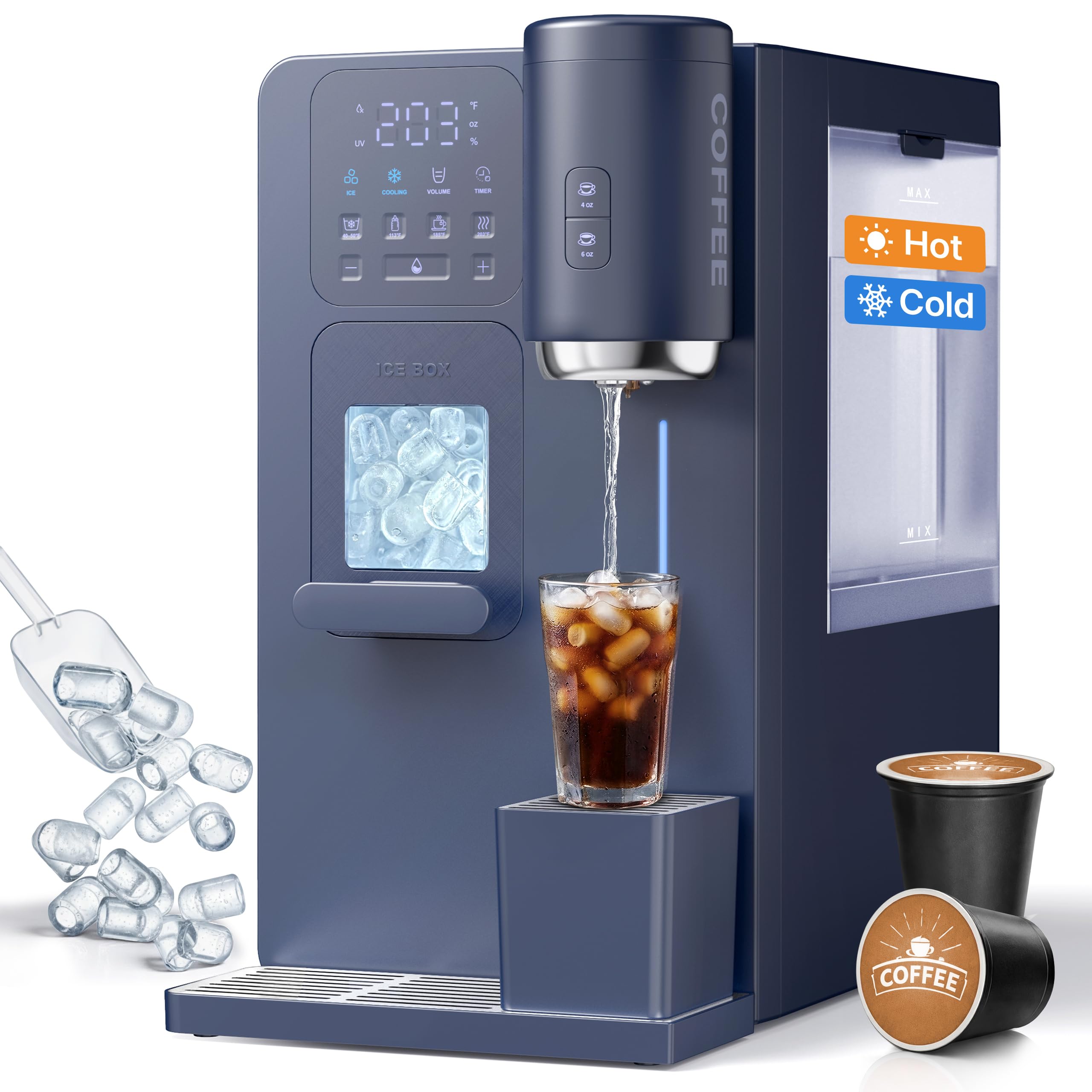 3-in-1 Water Dispenser with Ice Maker – Compact Coffee Brewer