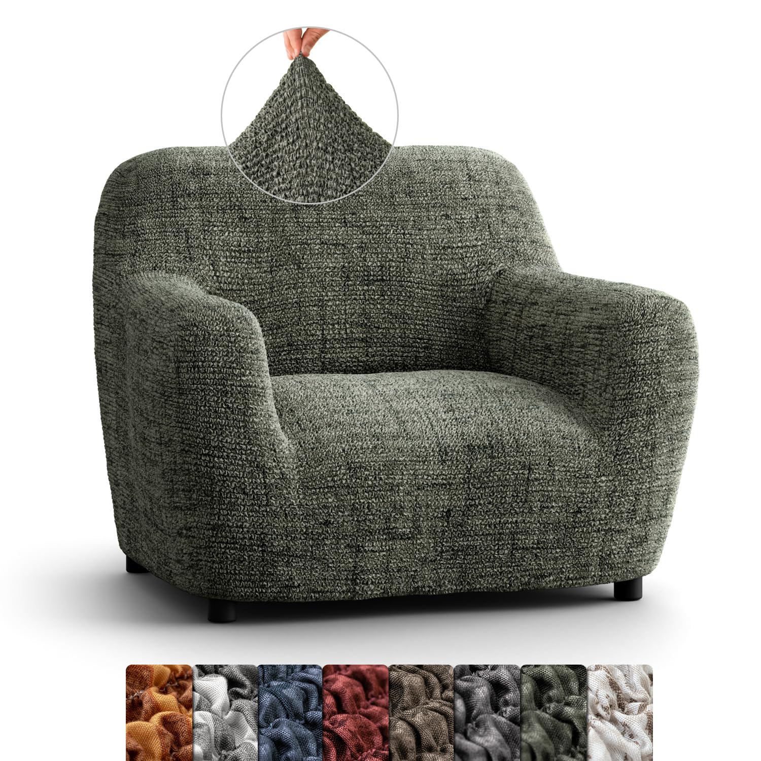 Menotti Chair Cover - Armchair Cover - Armchair Slipcover - Soft Fabric Slipcover - 1-piece Form Fit Stretch Stylish Furniture Protector - Microfibra Printed - Vittoria Green (Chair)