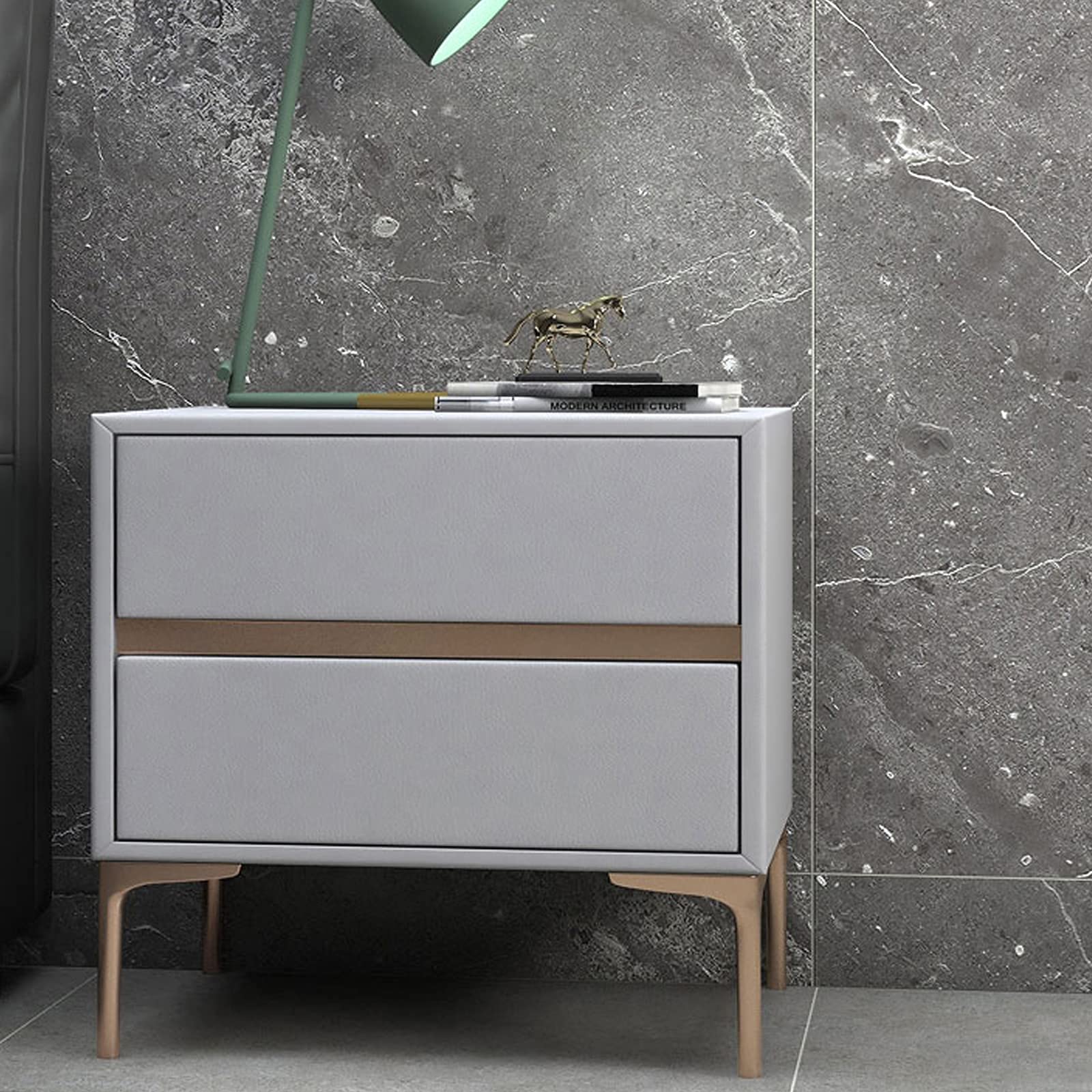 Table de chevet 2 tiroirs grise pour optimiser le rangement du lit
