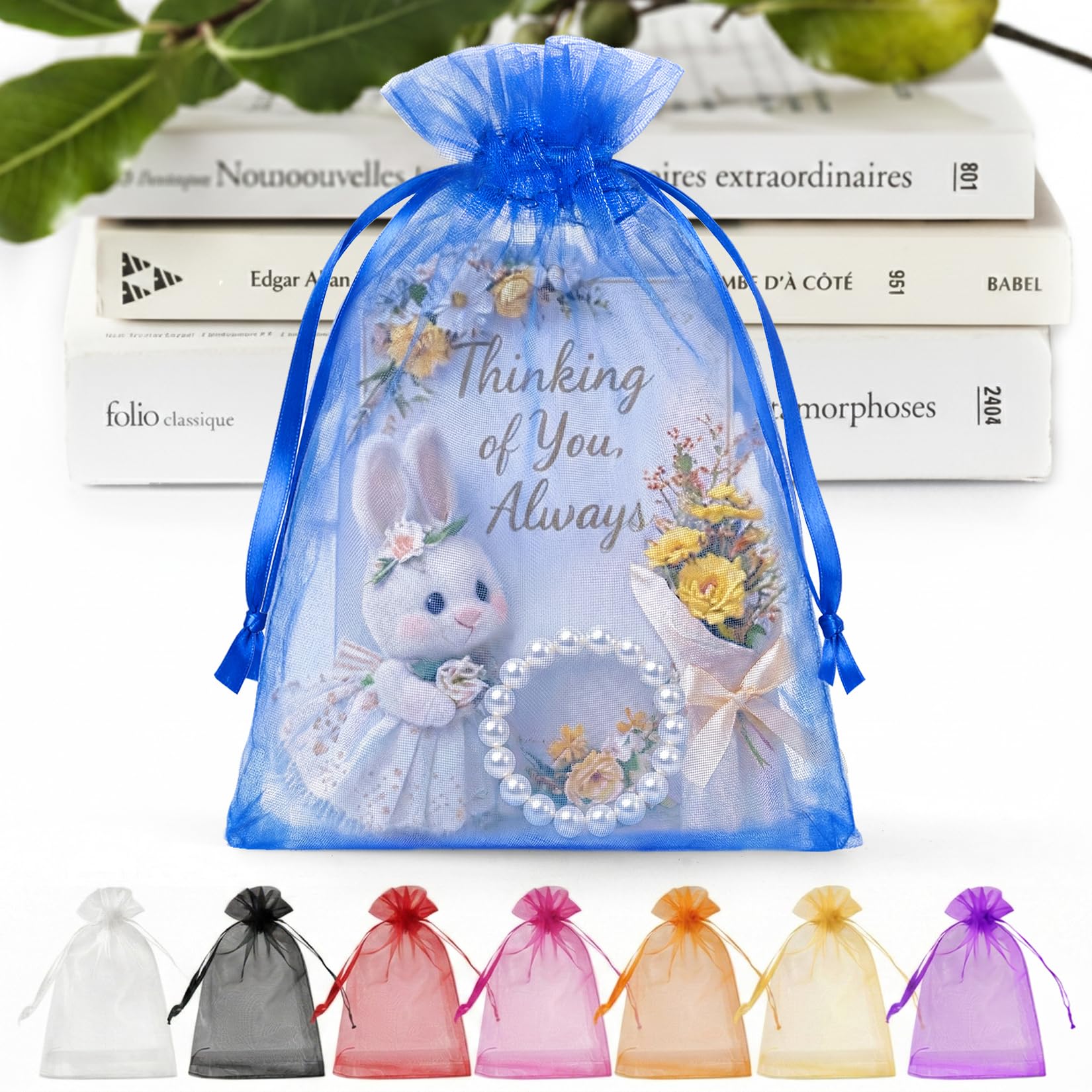 ANZNKU 50 PCS Organza Bags 5 x 7, Royal Blue Small Mesh Gift Bags Bulk