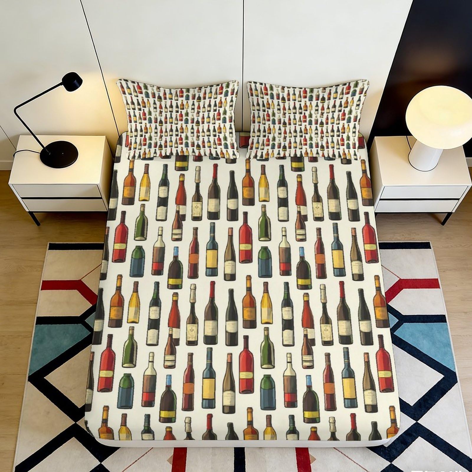 Jqzkxnhpbr Style-10 3D Printed Beer Bottle Pattern Fitted Sheet Microfiber Soft Breathable Wine Theme Bed Cover For Bedroom Dorm Decor 90X200x25cm