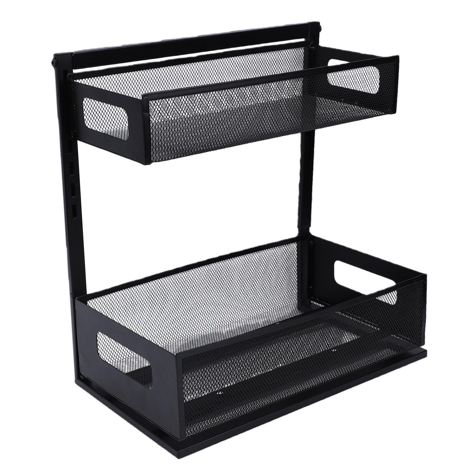 Fdit Organizer Sottolavello, Cassetto Estraibile a 2 Livelli Regolabile | Guida in Acciaio Al Carbonio, Portata 100 Lb, per Mobili o Bagno, 7 Altezze Regolabili