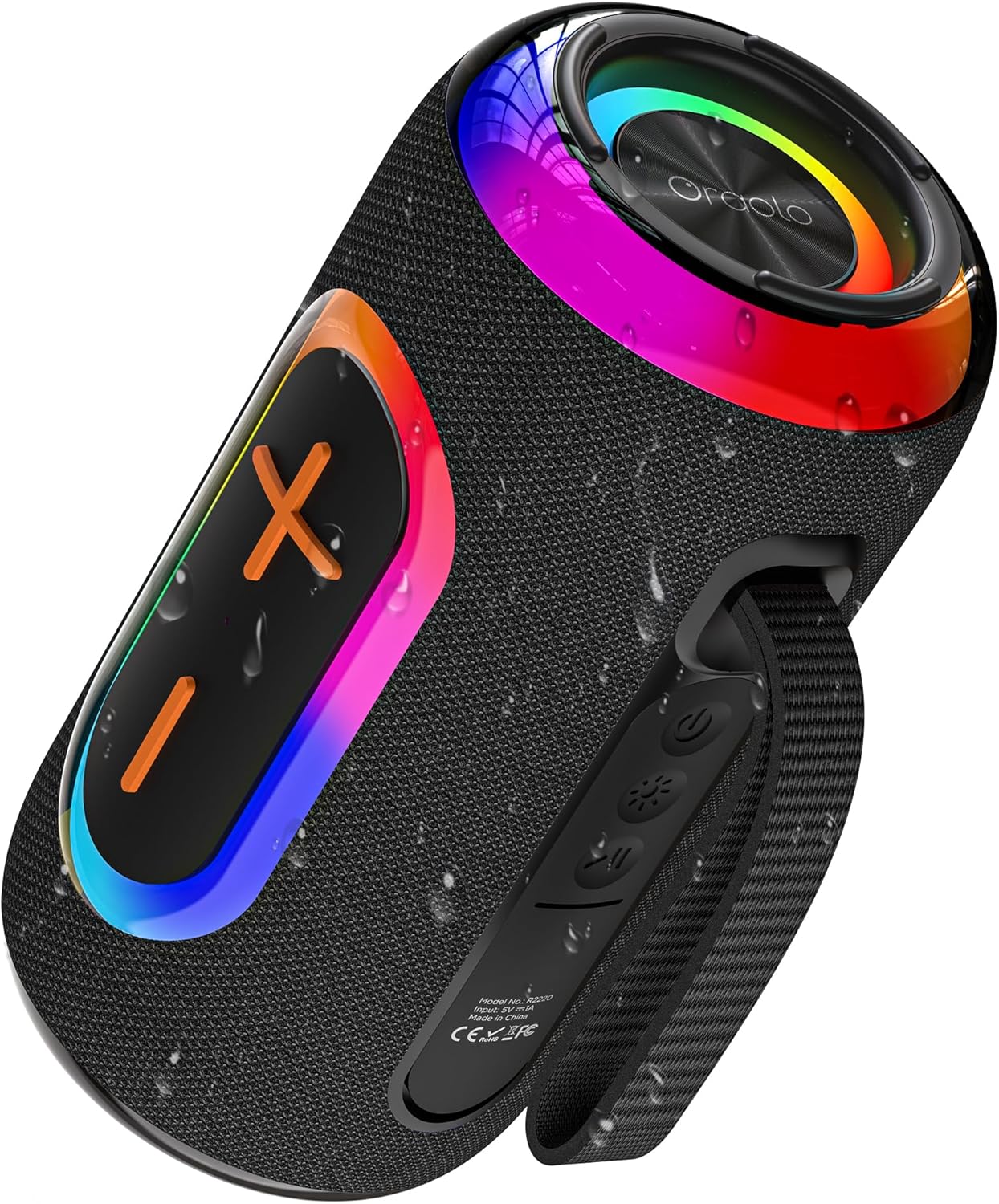 Oraolo Portable Bluetooth Speaker with 24W Loud Stereo Sound, Colorful RGB Lights, TWS Pairing, Bluetooth 5.4, 15H Playtime, Support AUX/TF Card, Wireless Speaker for Outdoor Party Home