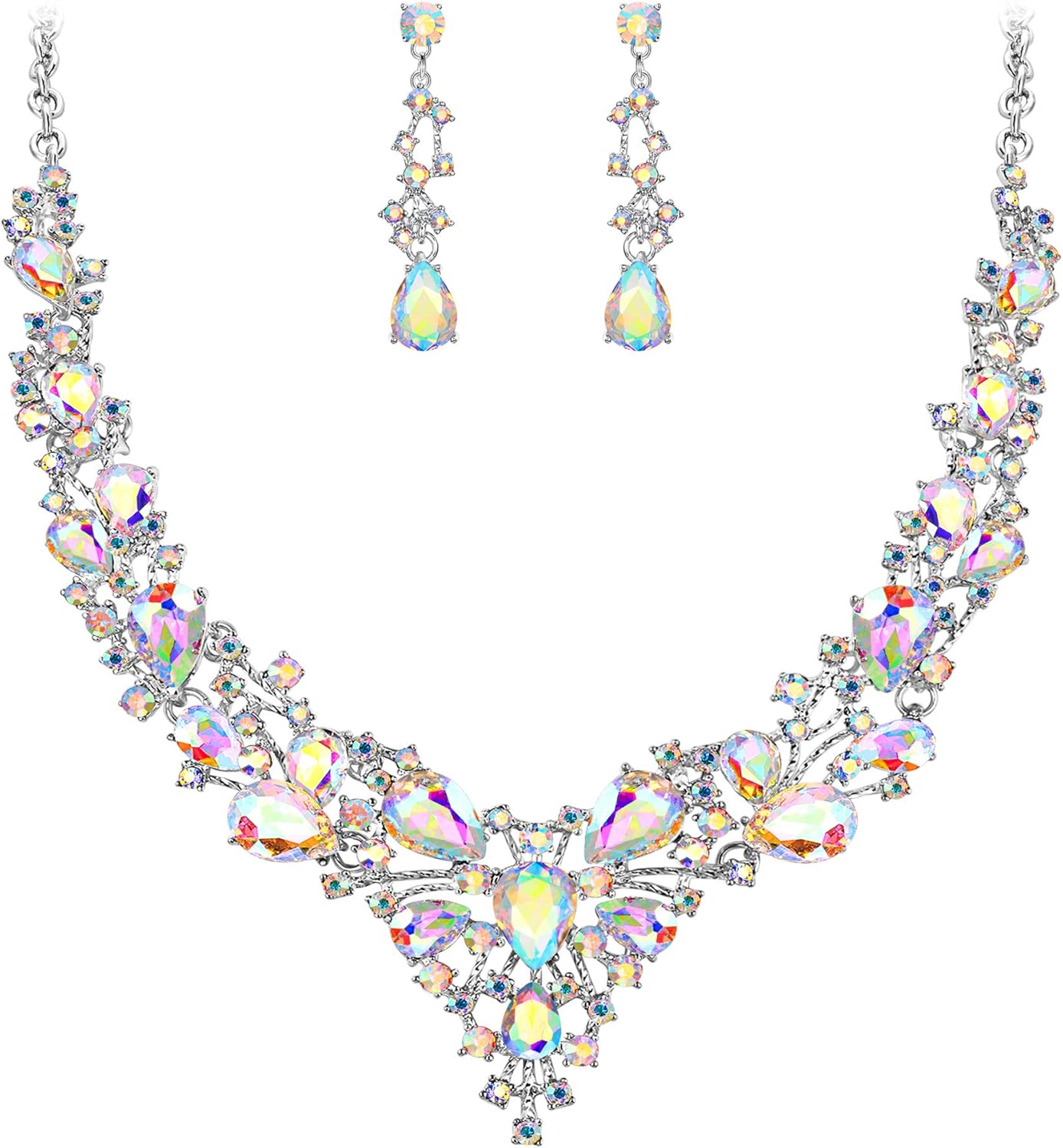 EVER FAITH Bridal Bride Jewelry Set Crystal Flower Leaf Vine Teardrop Wedding Necklace Earrings Sets