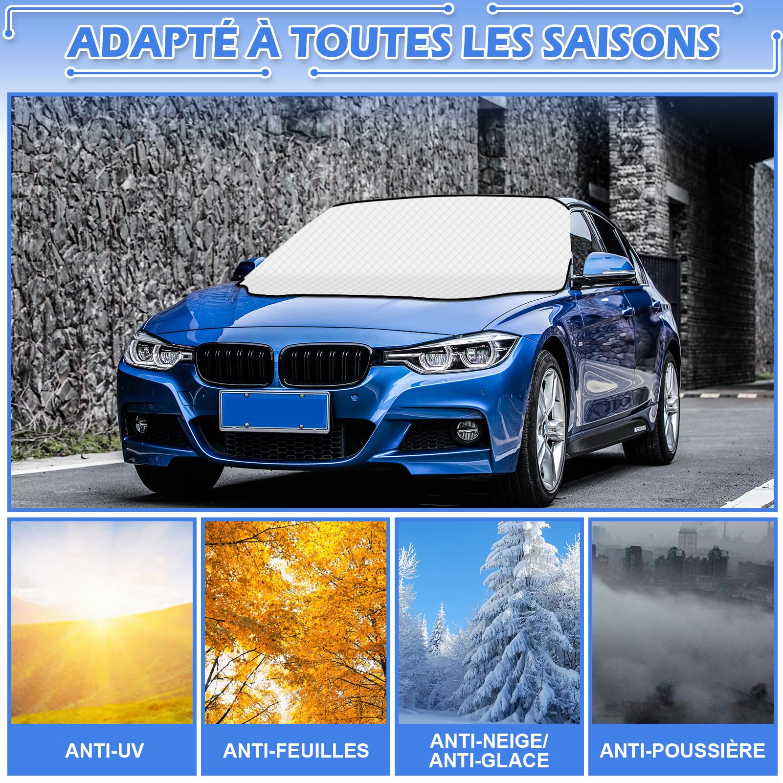 Tevlaphee Pare Soleil Voiture Pare Brise Avant, Protection Avant Parfaite Contre Les Rayons UV et la Chaleur dans Votre Voiture,Magnétique, Pliable, Universelle, Argenté, 197 * 128 cm