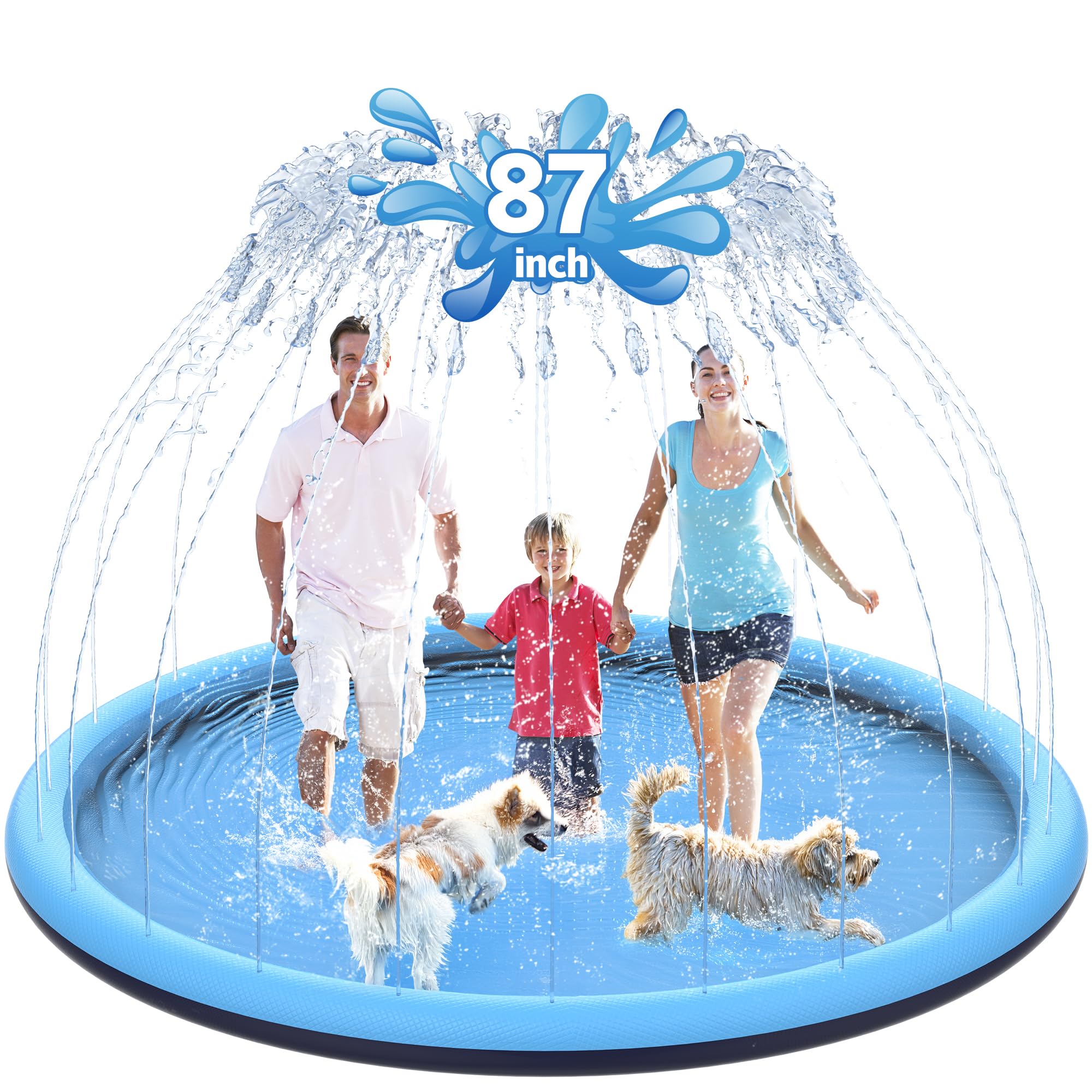 CACSPS 87" Non-Slip Splash Pad for Kids and Dog, Thicken Sprinkler Pool Summer Outdoor Water Toys, Extra Large Backyard Wading Pool for Children Boys & Girls or Pet Dog (Blue)