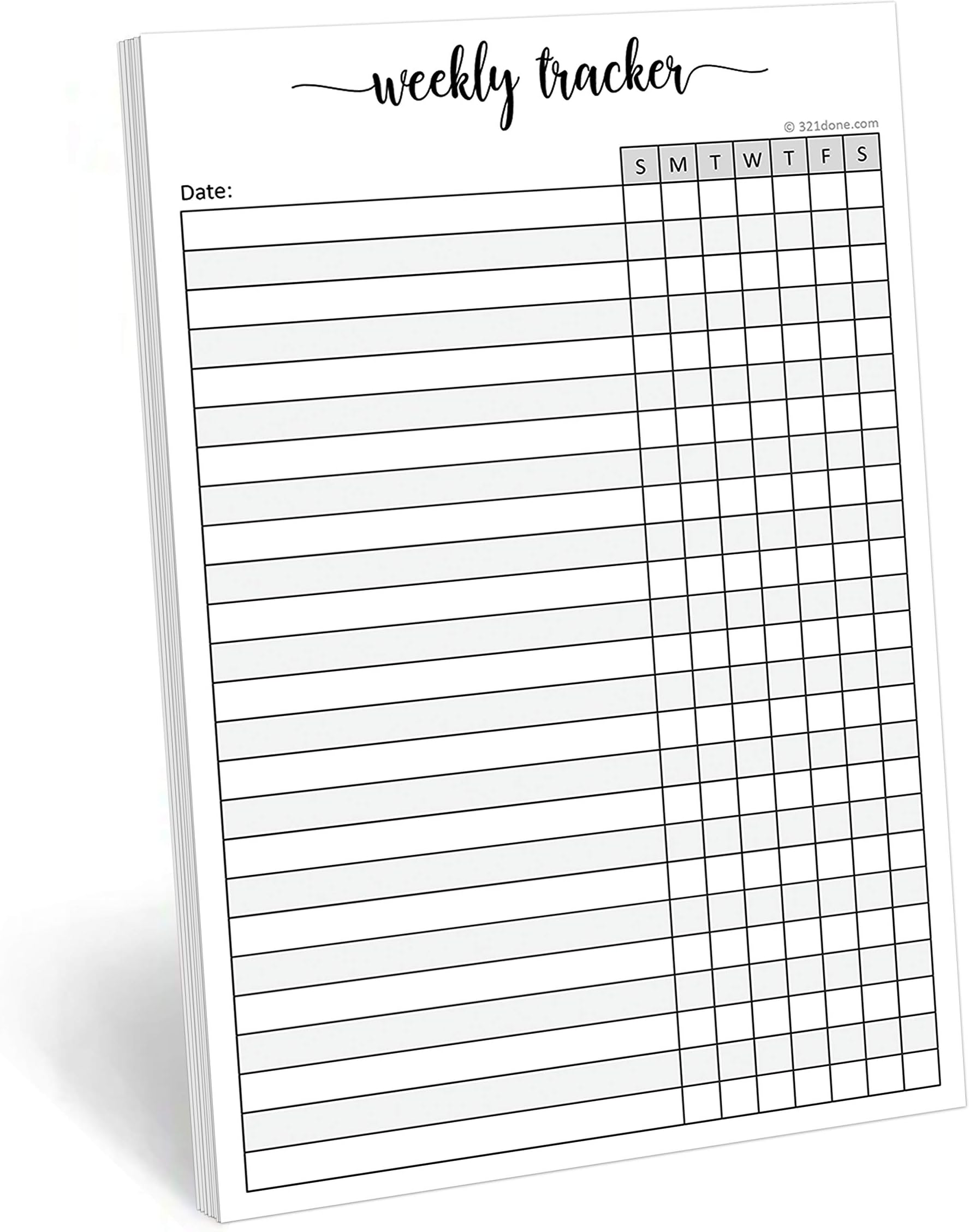 321Done Weekly Tracker Notepad - 50 Sheets (5.5" x 8.5") - Habit Tracking Days of Week Tear-Off Sheets, Planner Organizing - Made in USA - Simple Script