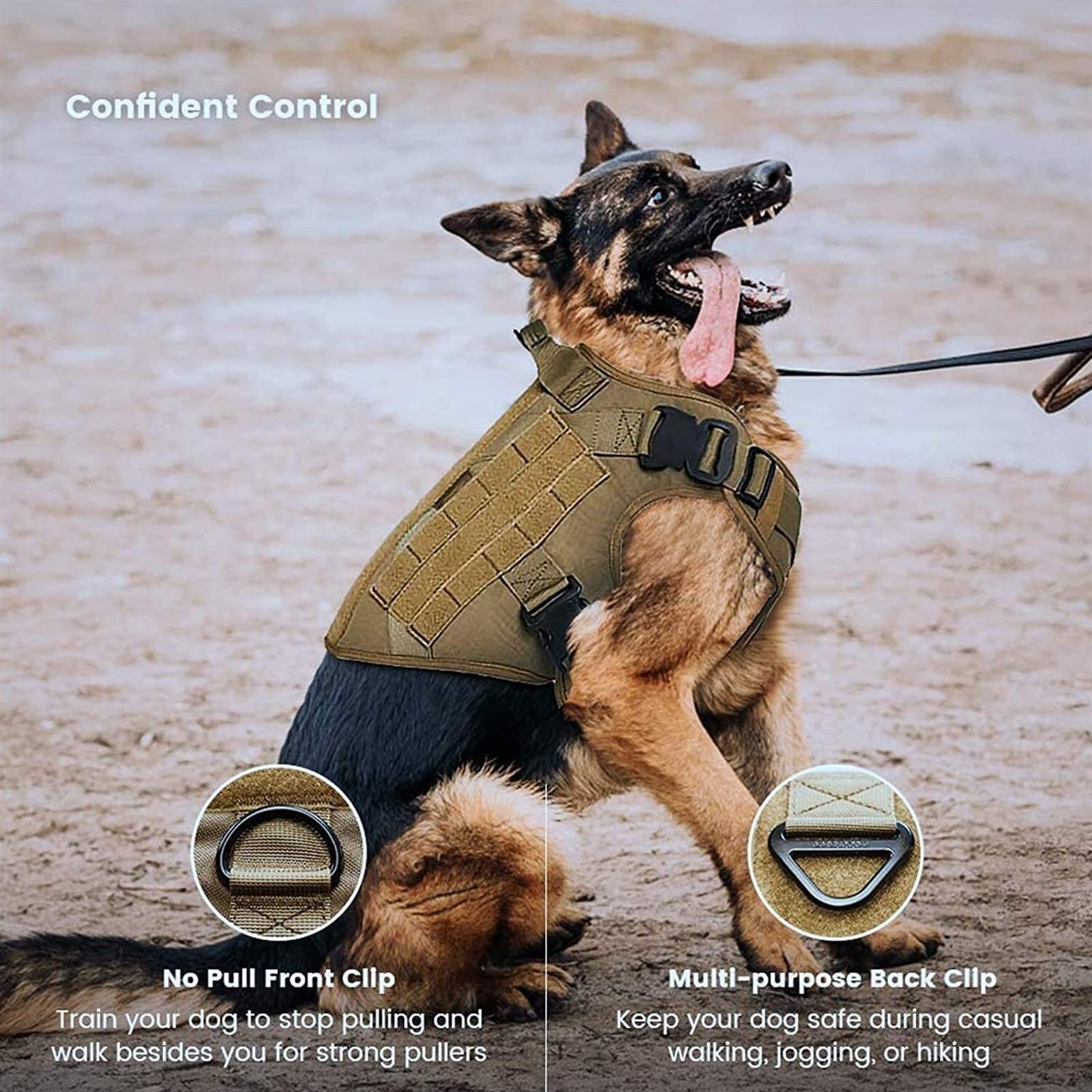 Arnés Táctico para Perros y Correa Bungee para Perros, Sin Tirar con Clip Delantero Arnés de Entrenamiento Militar para Perros Medianos y Grandes