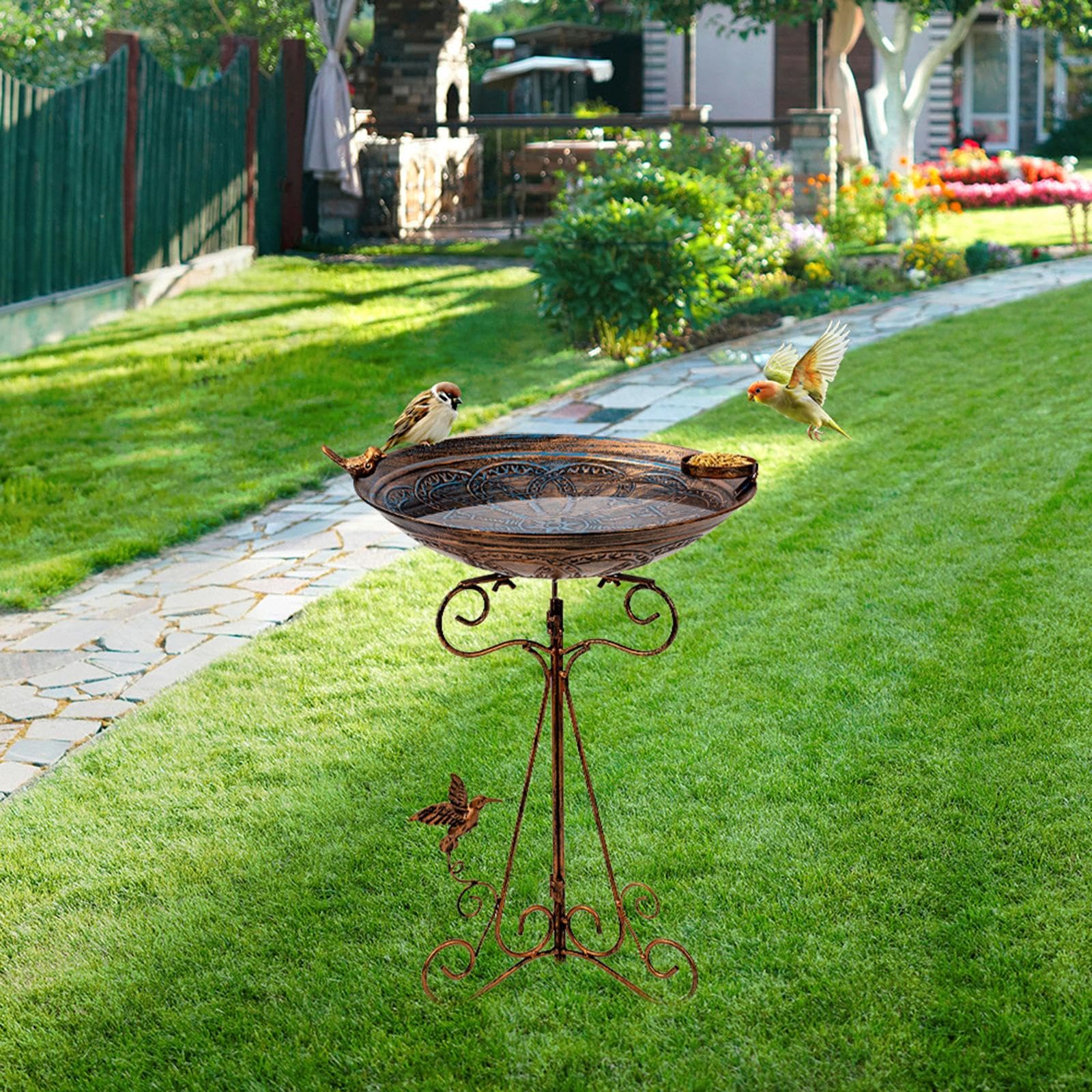 Comedero y Bebedero para Aves Silvestres de Hierro, 32 cm x 47.5 cm (12.6" x 18.7"), Fácil Instalación para Jardín