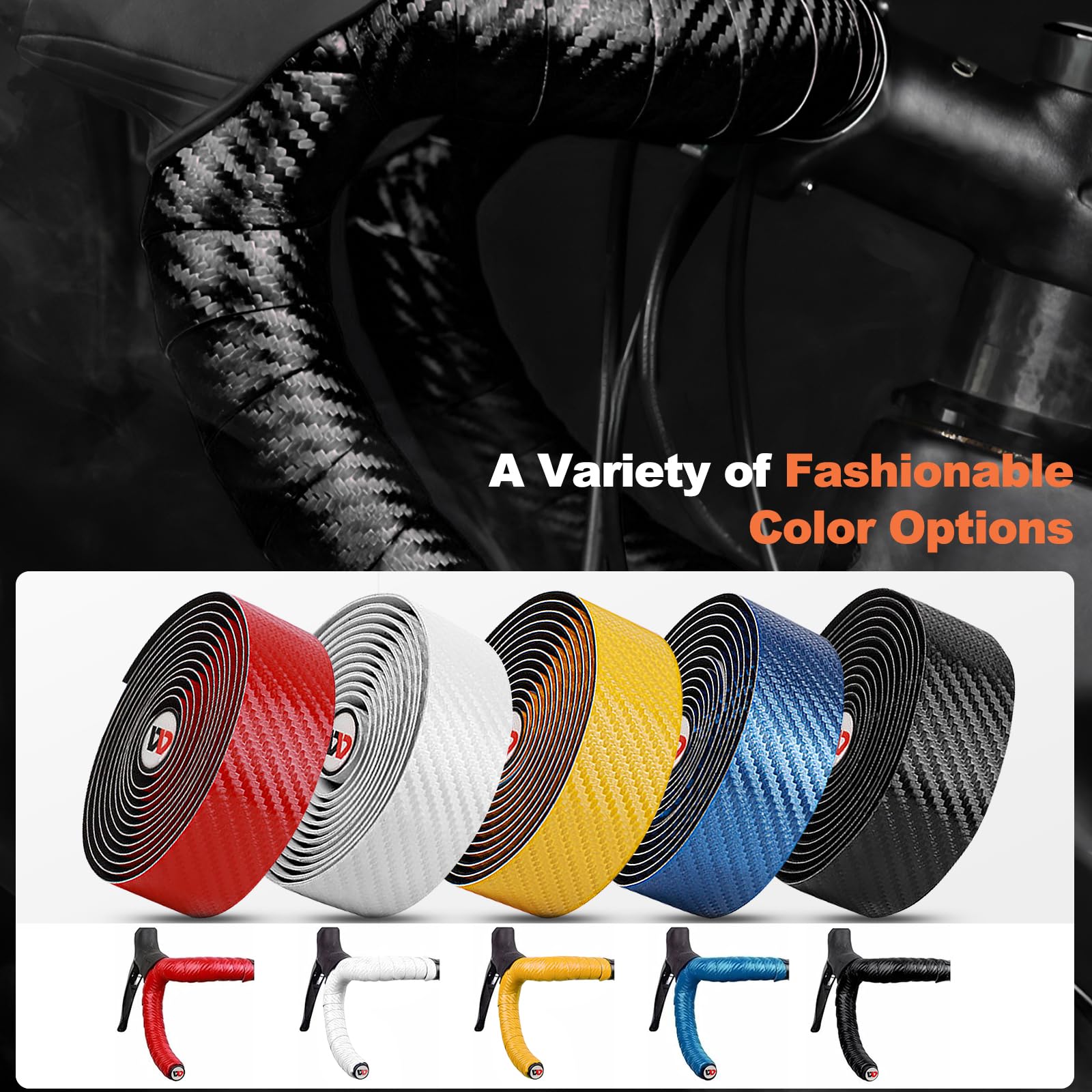 Nastro Manubrio Bici Corsa, Nastro Manubrio per Bici da Corsa con Trama Carbonio, Antiscivolo e Ammortizzante in Gel, Confortevole e Resistente, Adatto per Bici da Corsa e Gravel (Giallo)