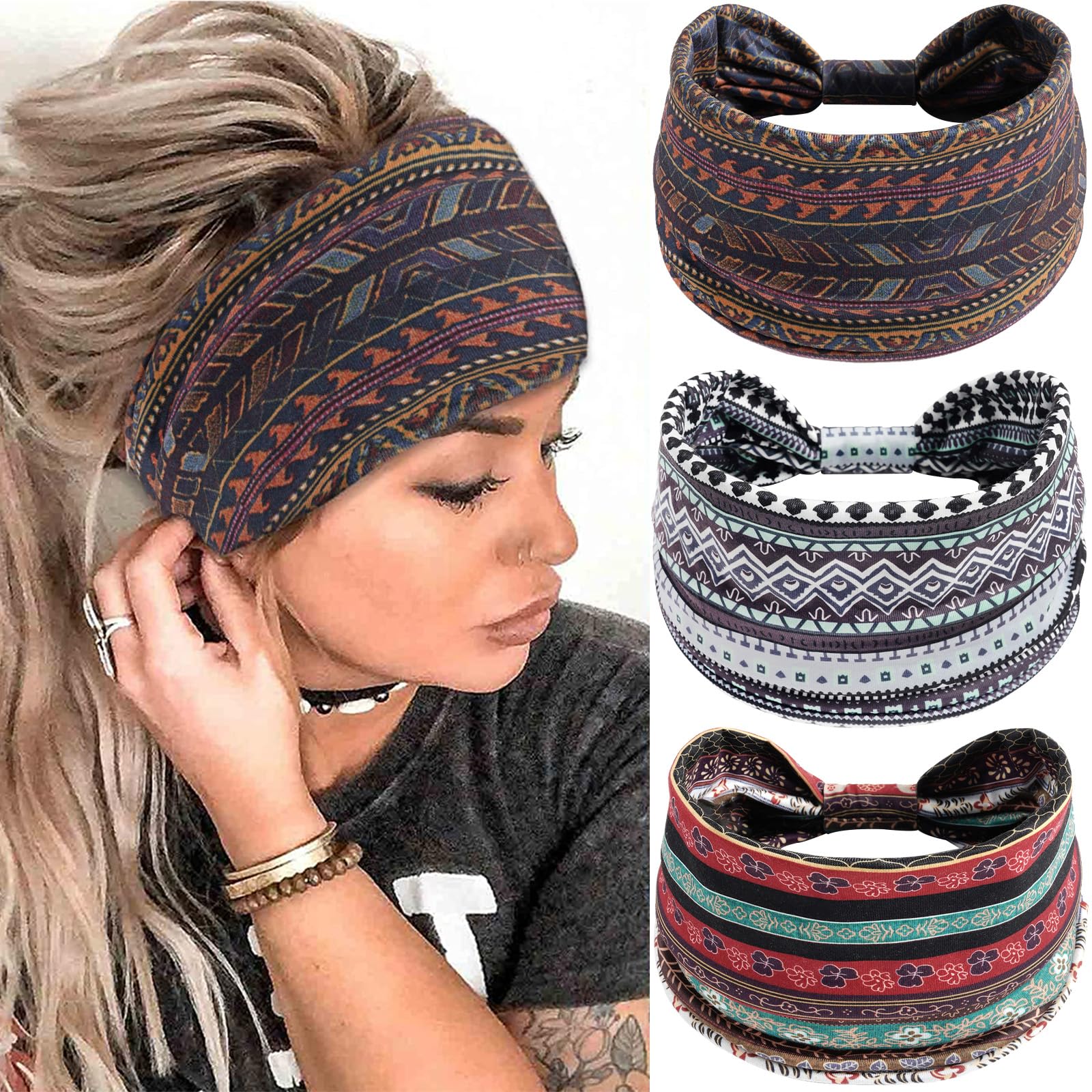 SAWINDA African Headband for Women Boho Headband Twist Knotted Head Wraps Yoga Workout Running Sweats Turbans Bandanas Hair Styling Accessories (Pack