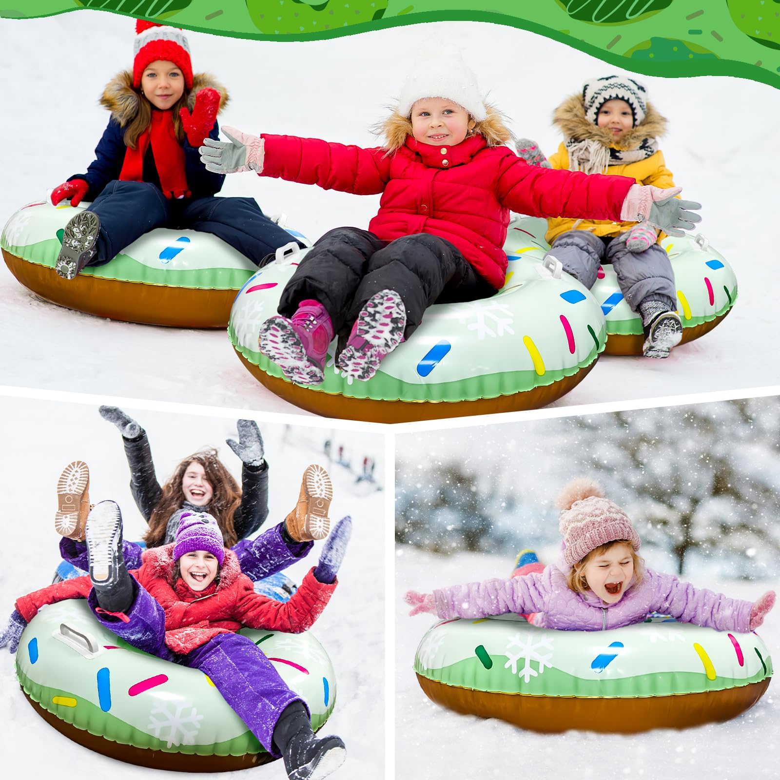 SilverChry Trineo Hinchable de Nieve de 80 cm, Tubo de Nieve Inflable con Asas para Niños y Adultos