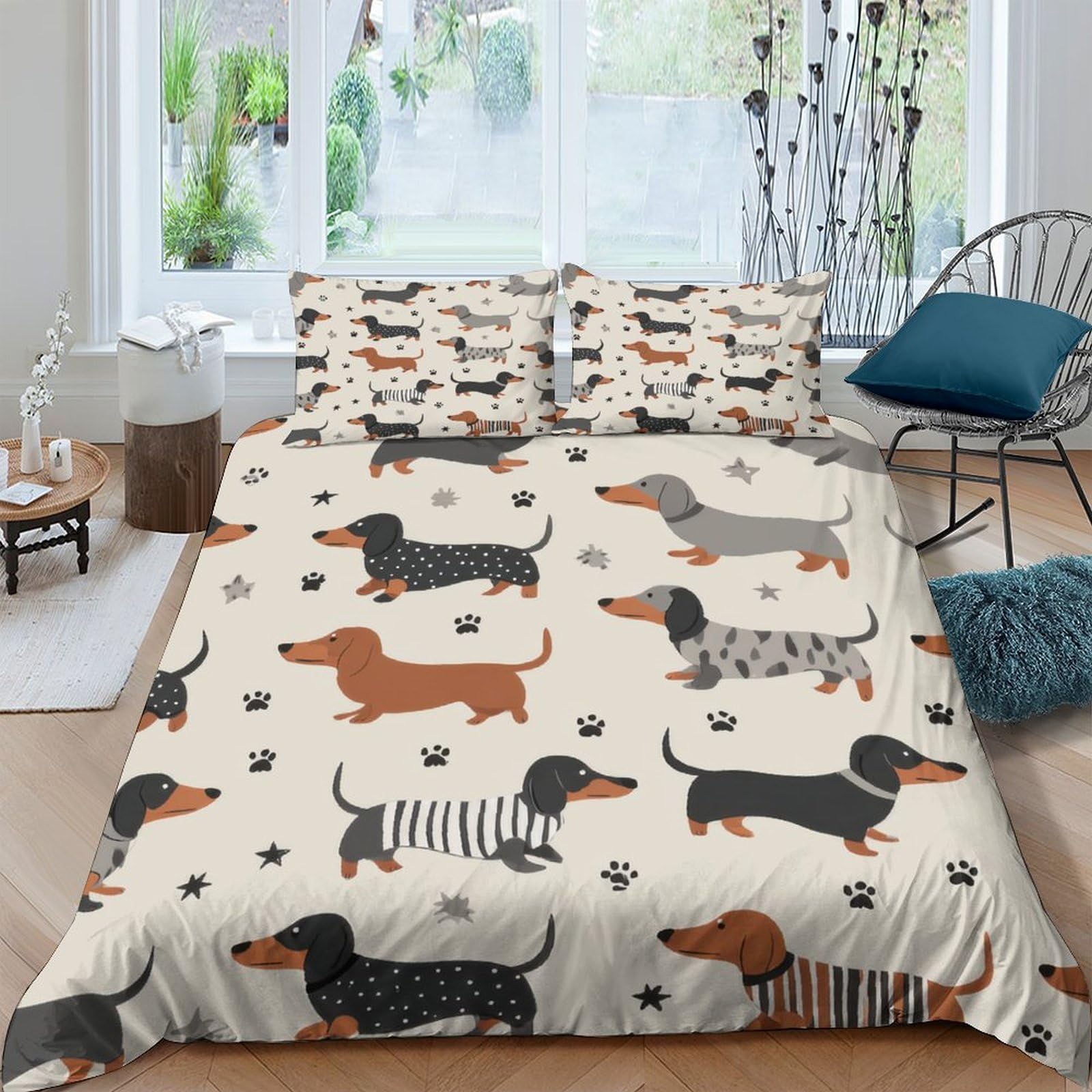 Ctjqhvkz Style-4 3D Printed Dachshund Pattern Fitted Sheet Microfiber Soft Breathable Dog Paw Bed Cover For Bedroom Dorm Decor Single（135X200cm）