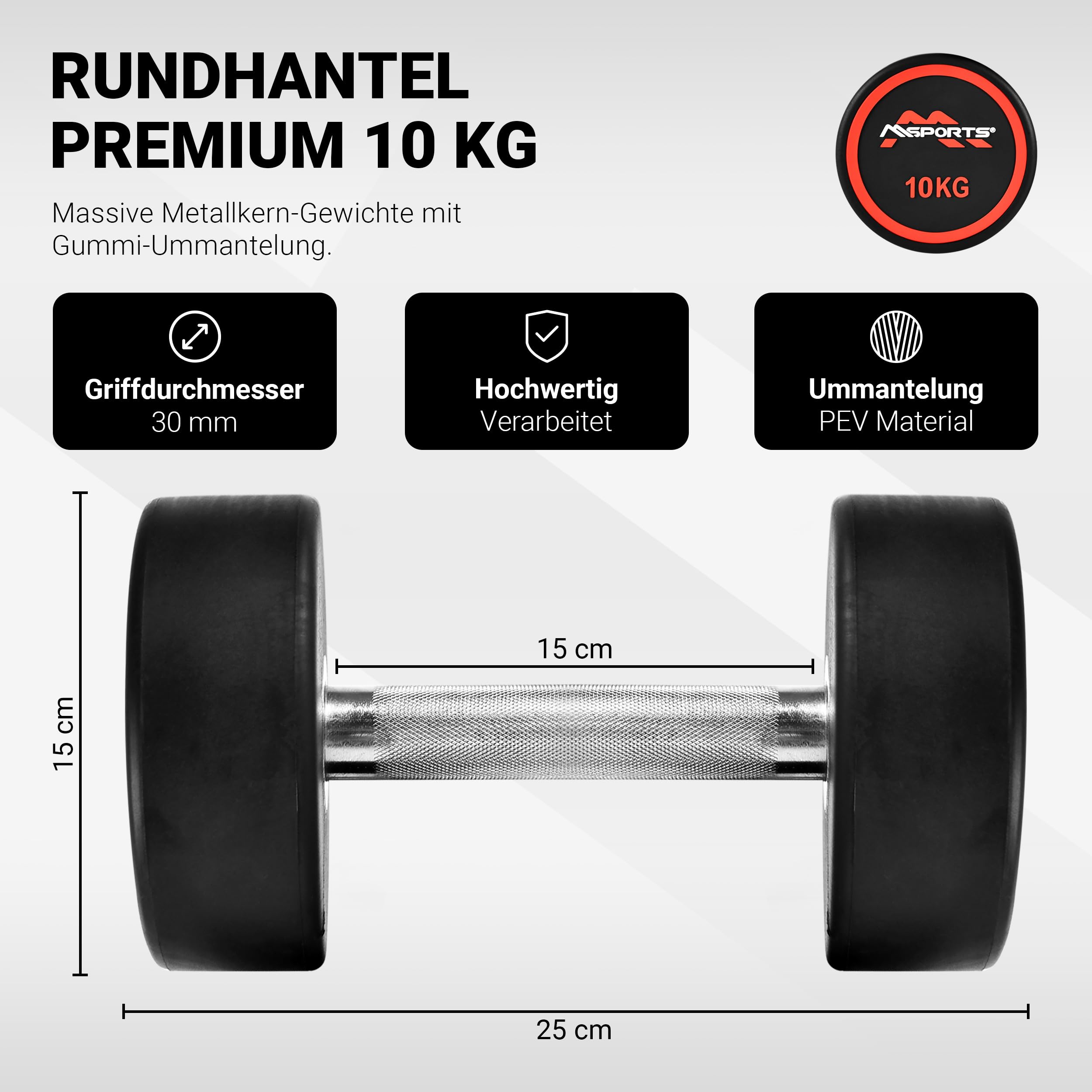 Hantle okrągłe Premium zestaw 2 szt. | gumowa powłoka krótkich hantli 2,5 – 50 kg | uchwyt chromowany i radełkowany | różne warianty ciężaru hantli