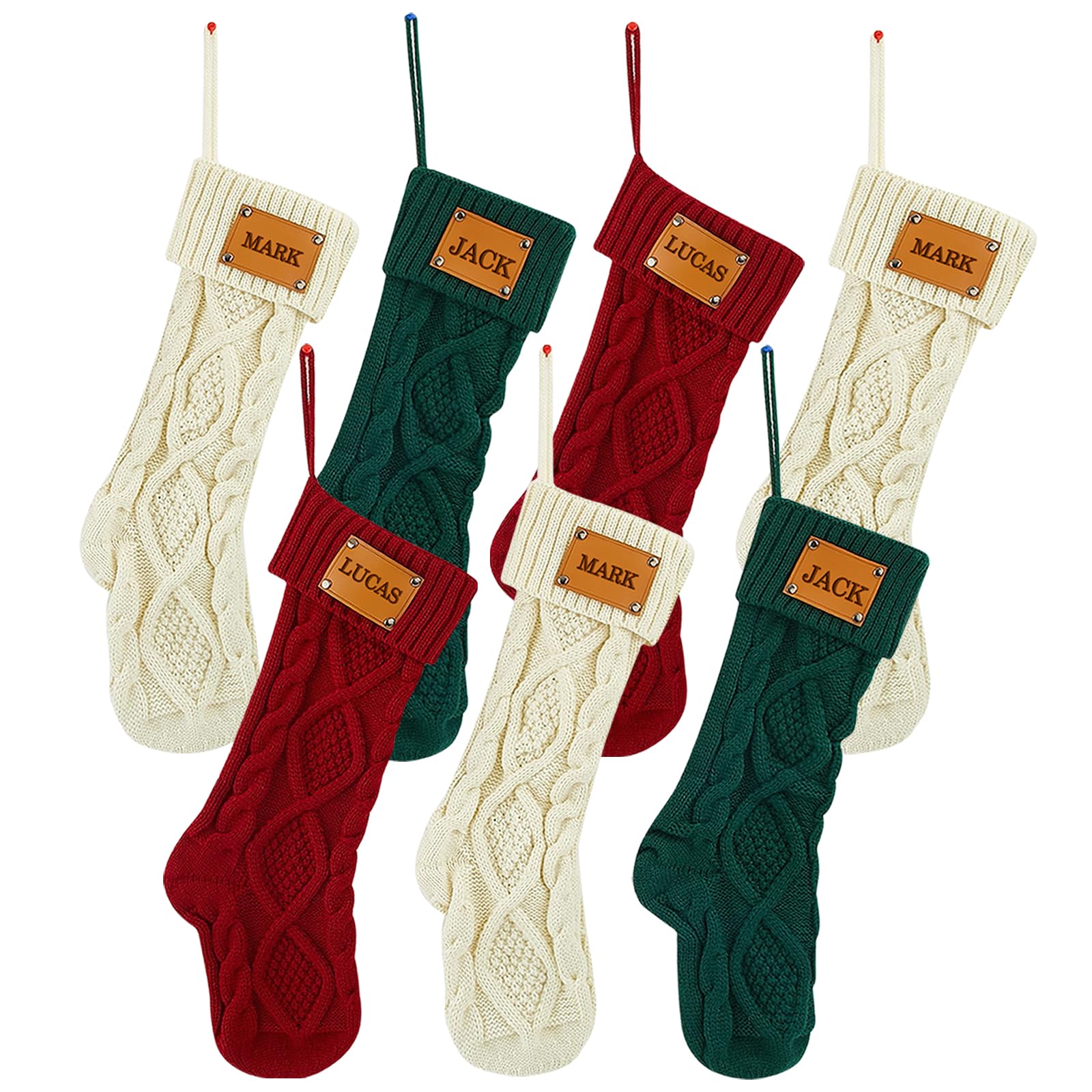 PSUNEY Personalised Christmas Stockings Custom Names Family 45cm Large Knitted Xmas Hanging Stocking Decoration Gift for Fireplace Family Christmas Holiday Party