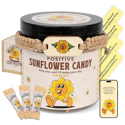 30 Positive Sunflower Candy, Positive Messages Affirmation Jar, Sunflower Gifts, Fun Gifts, Sunflower Gifts For Women, Inspirational Gifts For Women, Affirmation Cards For Women - Sunflower Positive