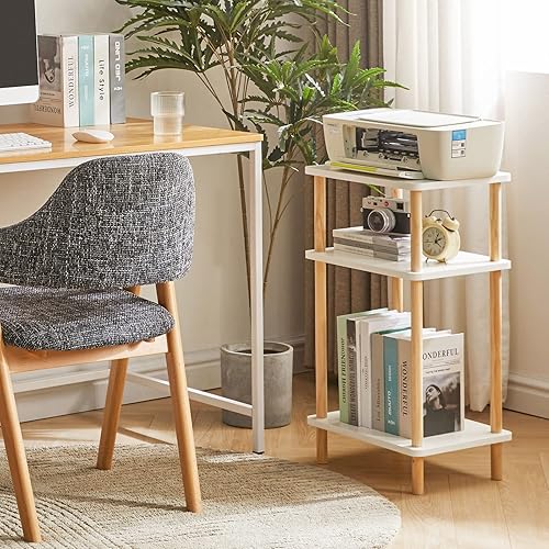 Miniatura 5 de IBUYKE Mesa auxiliar de 3 niveles, mesa auxiliar alta de madera maciza con estantes de almacenamiento, mesita de noche para sala de estar,