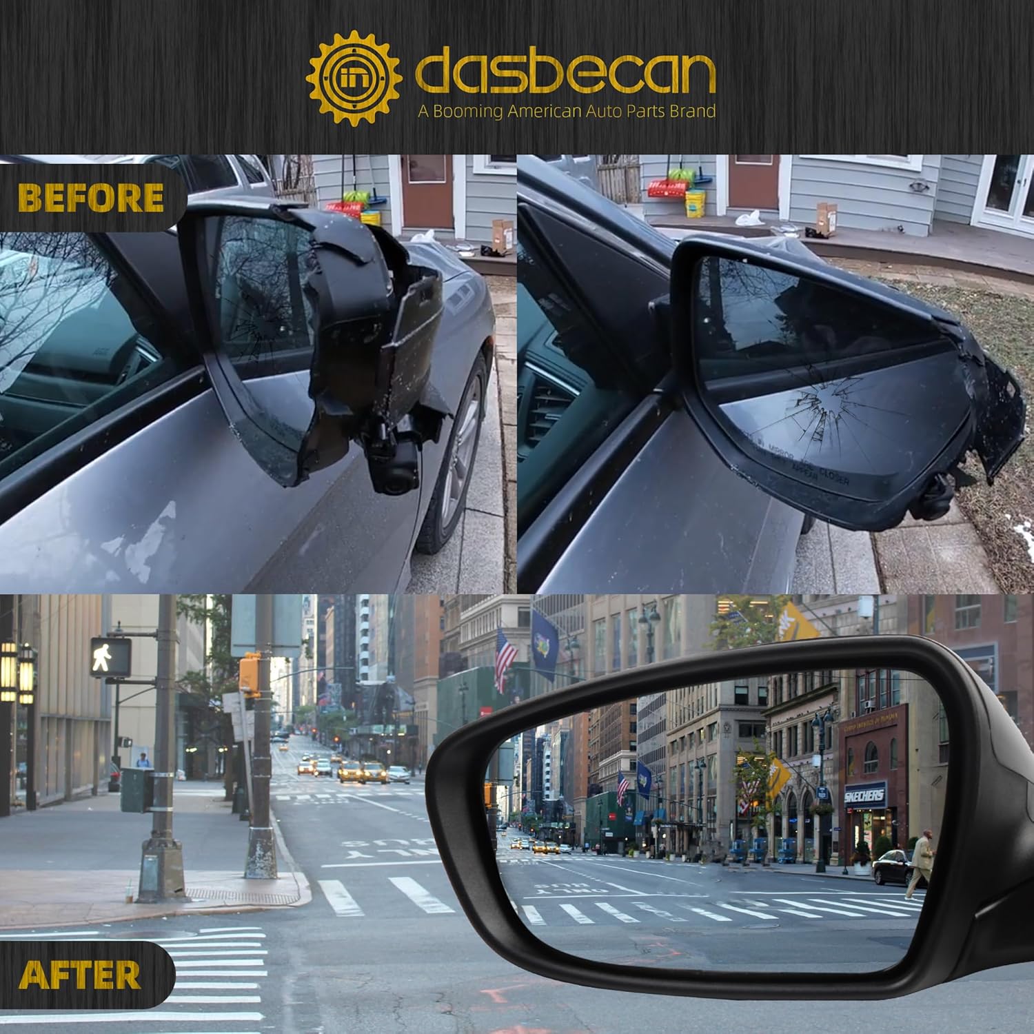Dasbecan Left Driver Side Mirror Compatible With 2013 2014 2015 Kia Forte Rear view Mirror Black With Manual Folding,Heated,Power Glass,Signal Light Replace# KI1320182 87610-A7210 87610A7210(6 Pins)