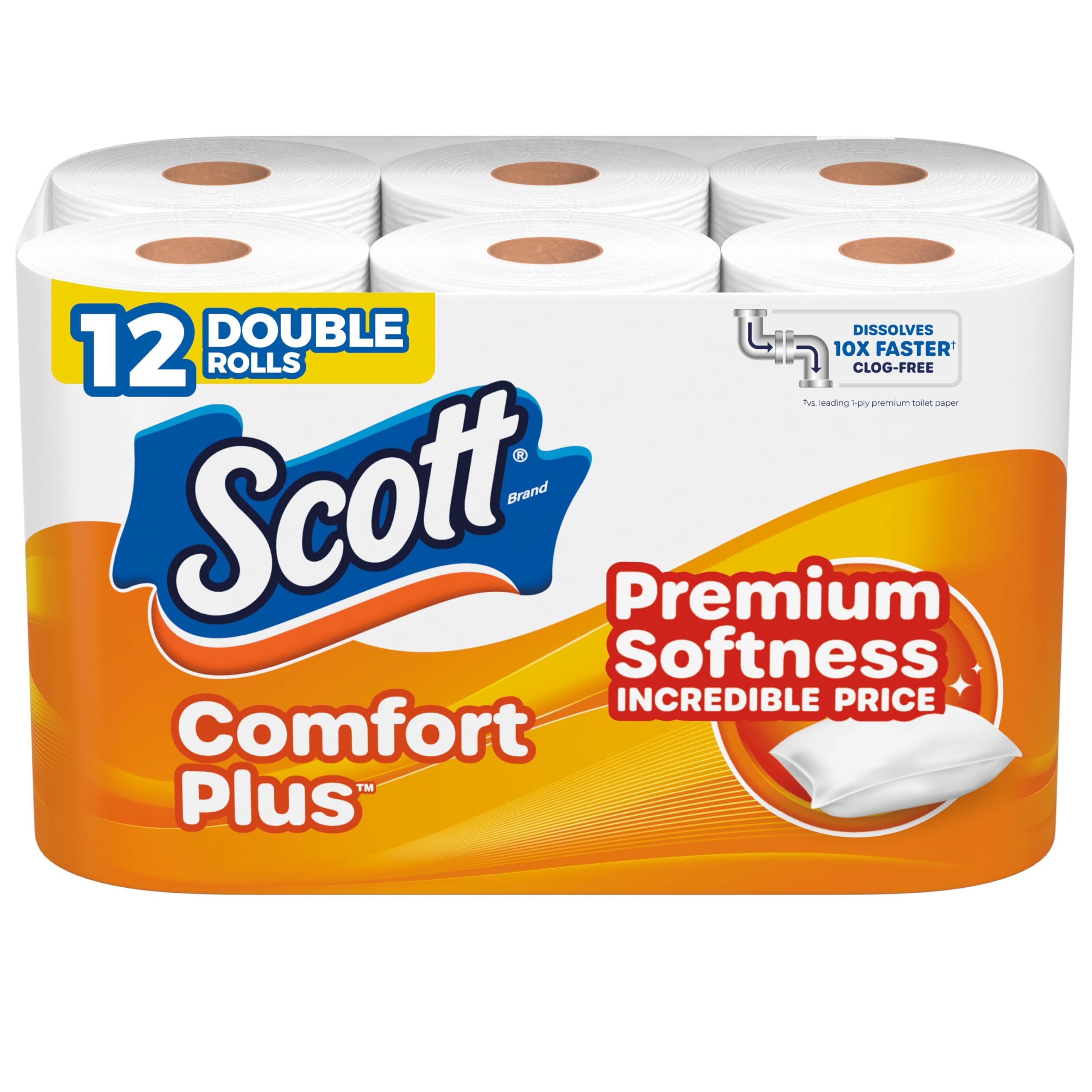 scott comfortplus toilet paper 12 double rolls 231 sheets per roll septic-safe 1-ply toilet tissue