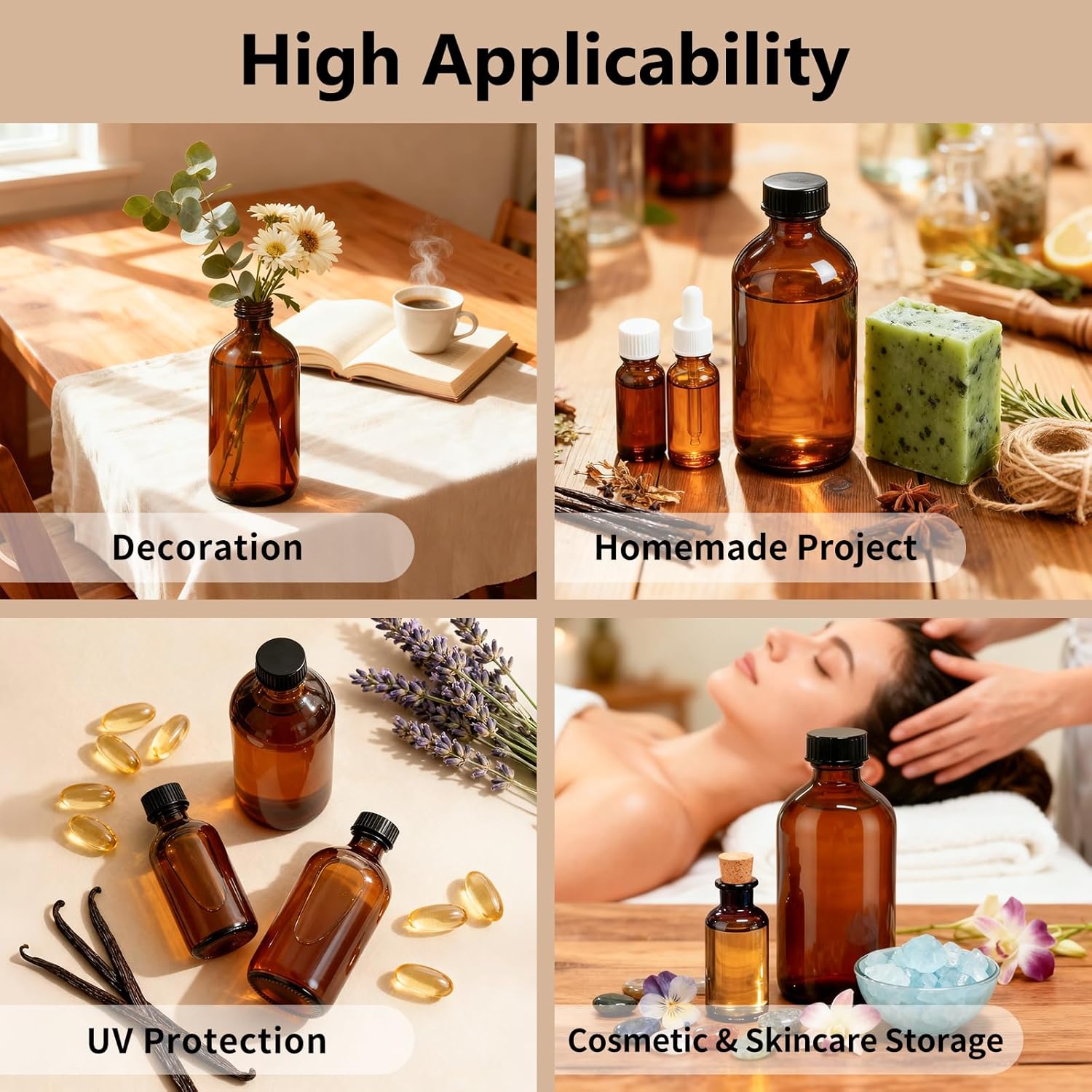 15 Pack 16 oz Amber Glass Boston Round Bottles with Phenolic Polycone Caps – Airtight, Leak-Proof Brown Bottles for Kombucha Brewing, Storing Condiments, Essential Oils, and Homemade Solutions - Image 6