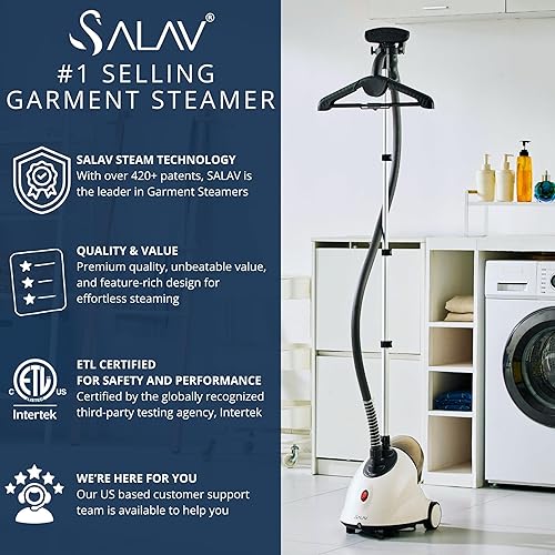 Miniatura 9 de SALAV GS18 Full-Size Clothes Steamer - 1500W Power, 1.8L Water Tank, 60-Min Garment Steam, Iron Clothing, Adjustable Pole & Wheels for Easy Storage