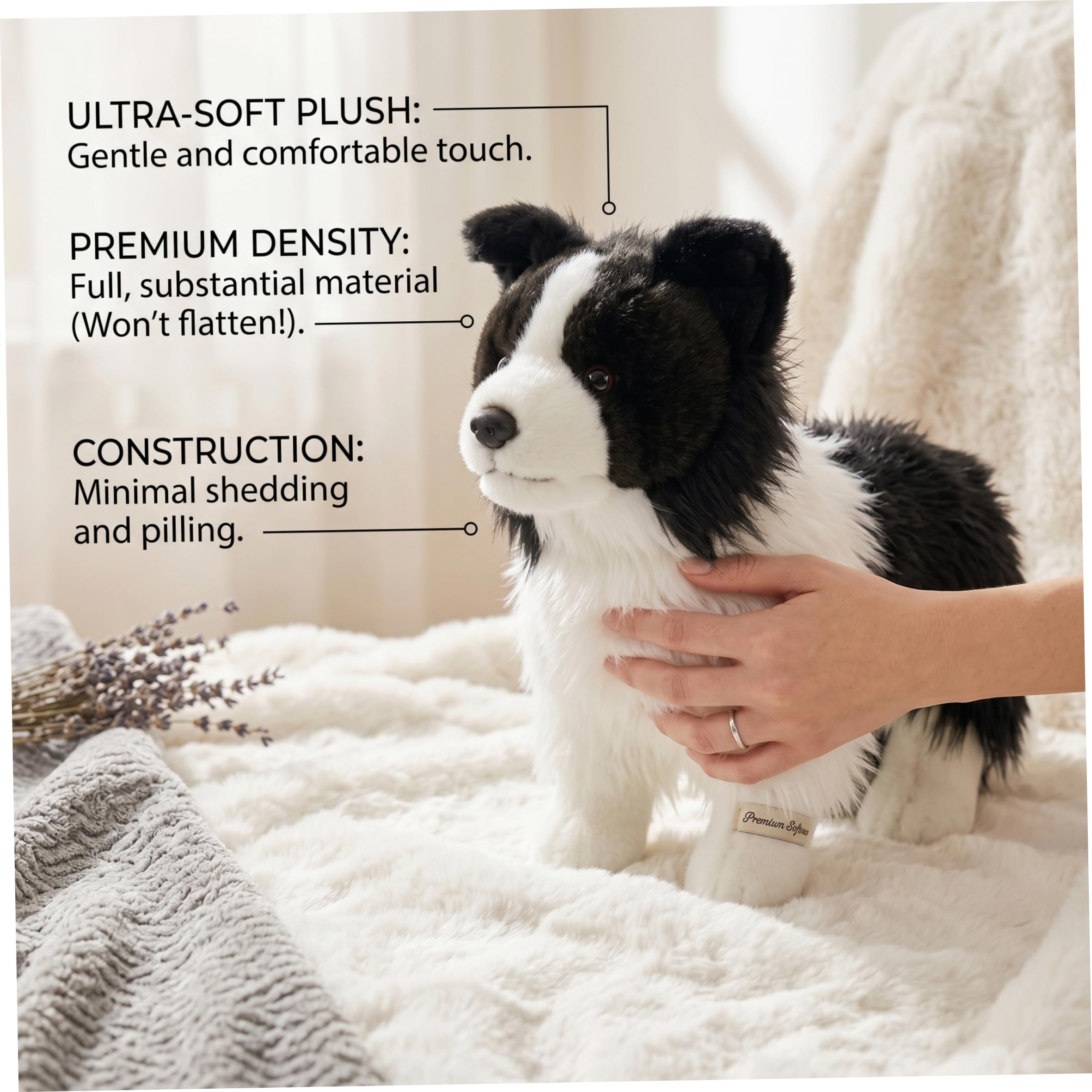 Peluche Border Collie, Animal de Peluche Border Collie Realista - Peluches Suaves para Perros, Blanco y Negro, Animal de para Perros de 27 cm/10, 63 Pulgadas