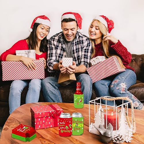 Miniatura 4 de Divertidas fundas navideñas para latas de cerveza, 8 fundas para enfriar latas navideñas, enfriadores de latas plegables reutilizables de 12 onzas