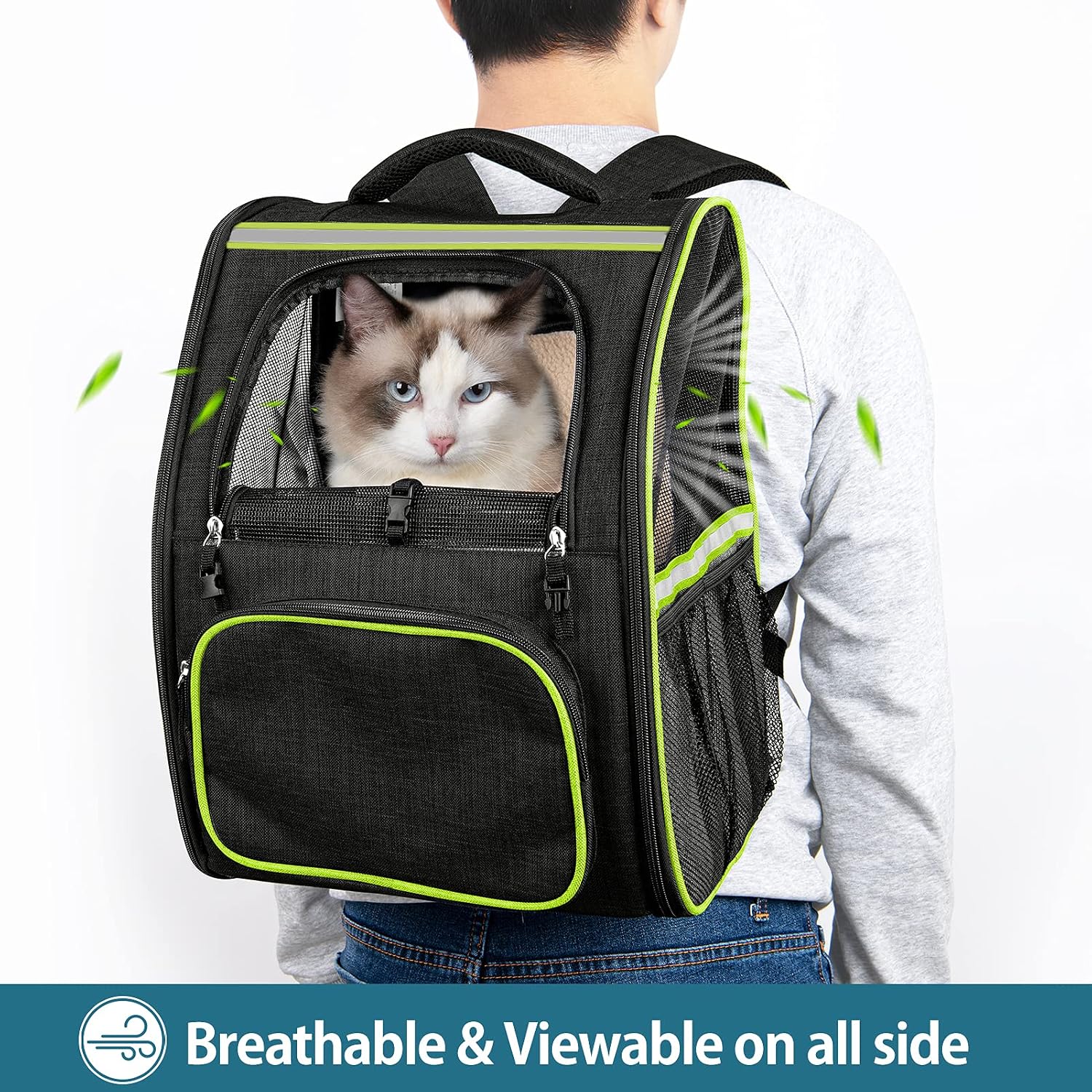 JOYO Cat Carrier Backpack, Pet Carrier Backpack Expandable with Safety Clip Inside Hiking Travel Camping for Cats and Puppies (Black)