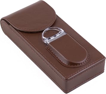 Flip Top Magnetic Closure 3 Cigar Case w/Cutter - Color Brown