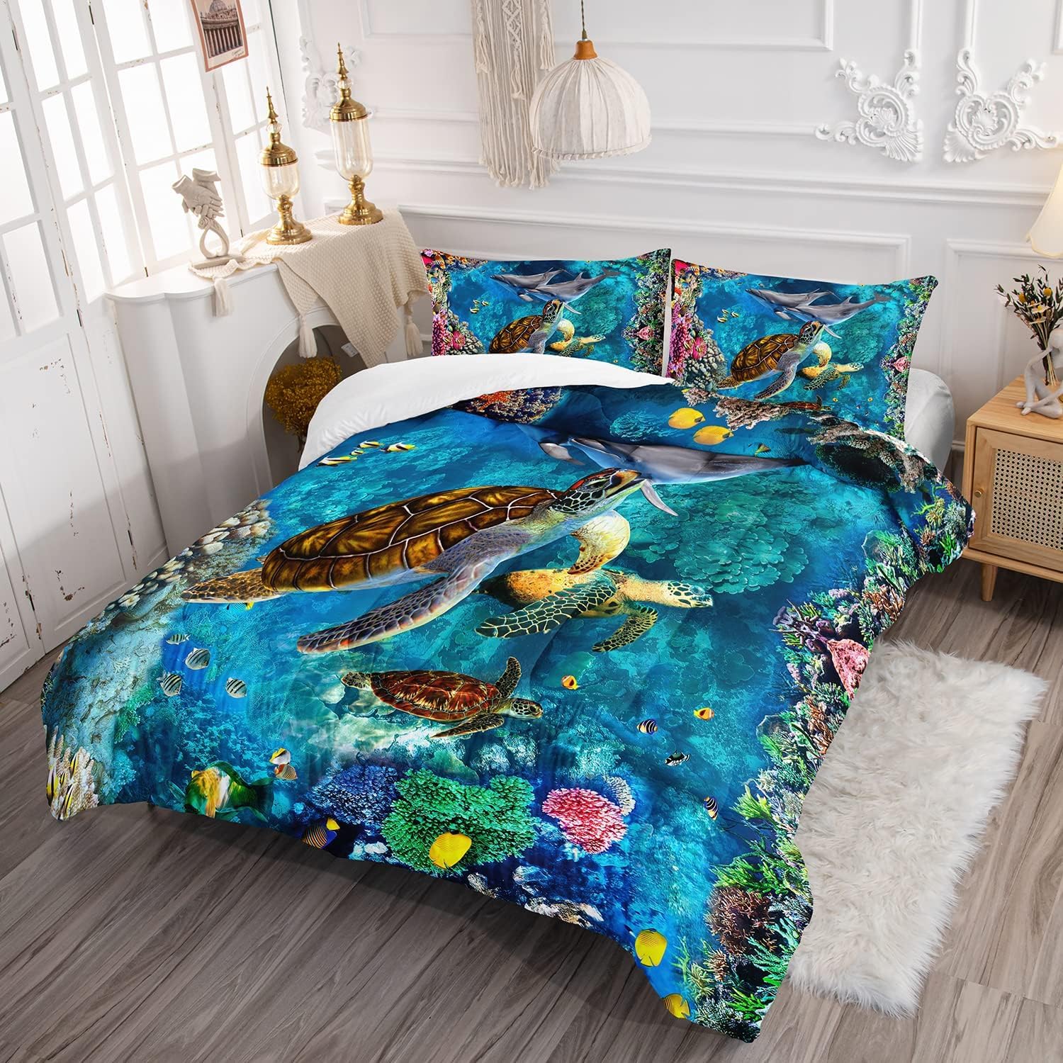 CVHOUSE Meeresschildkröten Bettwäsche-Set - King Size, 3-teilig, Mikrofaser, Ozean-Design