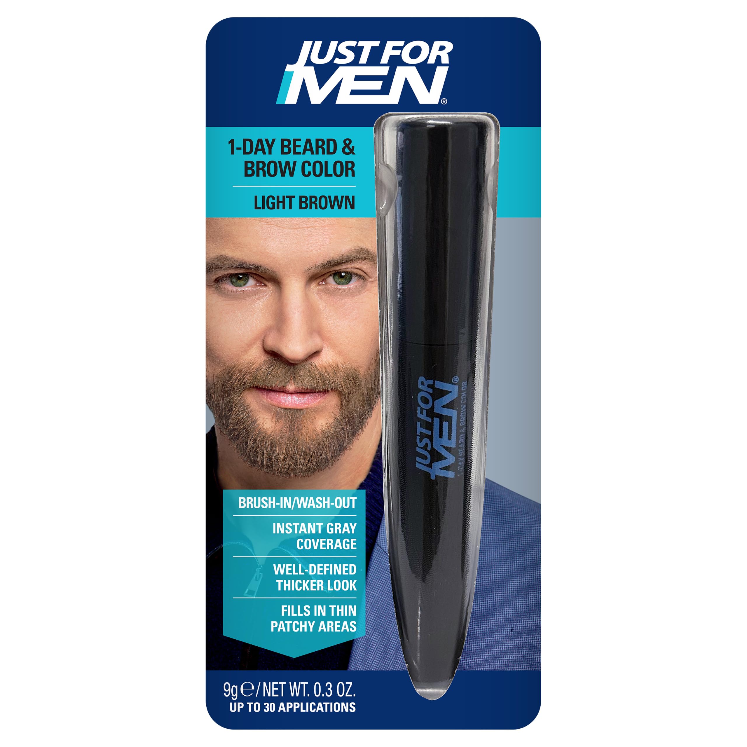 Just for Men 1-Day Beard & Brow Farbe, temporäre Farbe für Beard und Eyebrows, für einen vollen, gut verfeinerten Look, bis zu 30 Anwendungen, Hellbraun