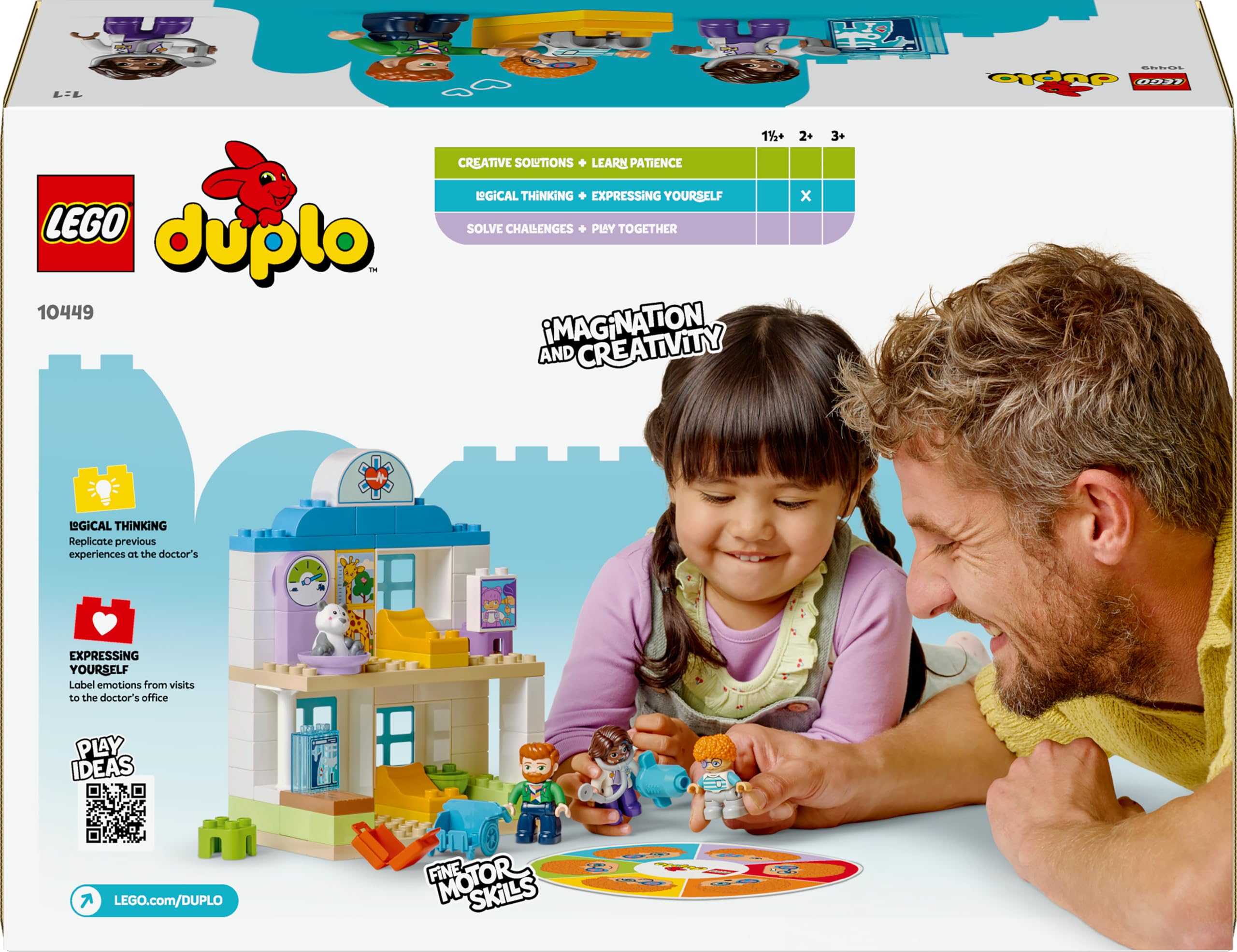 LEGO DUPLO Prime Esperienze: Visita dal Dottore - Giochi Didattici per Bambine e Bambini da 2 Anni - Set Montessori con Costruzioni, 4 Personaggi, Accessori e Carte delle Emozioni - Idea Regalo 10449