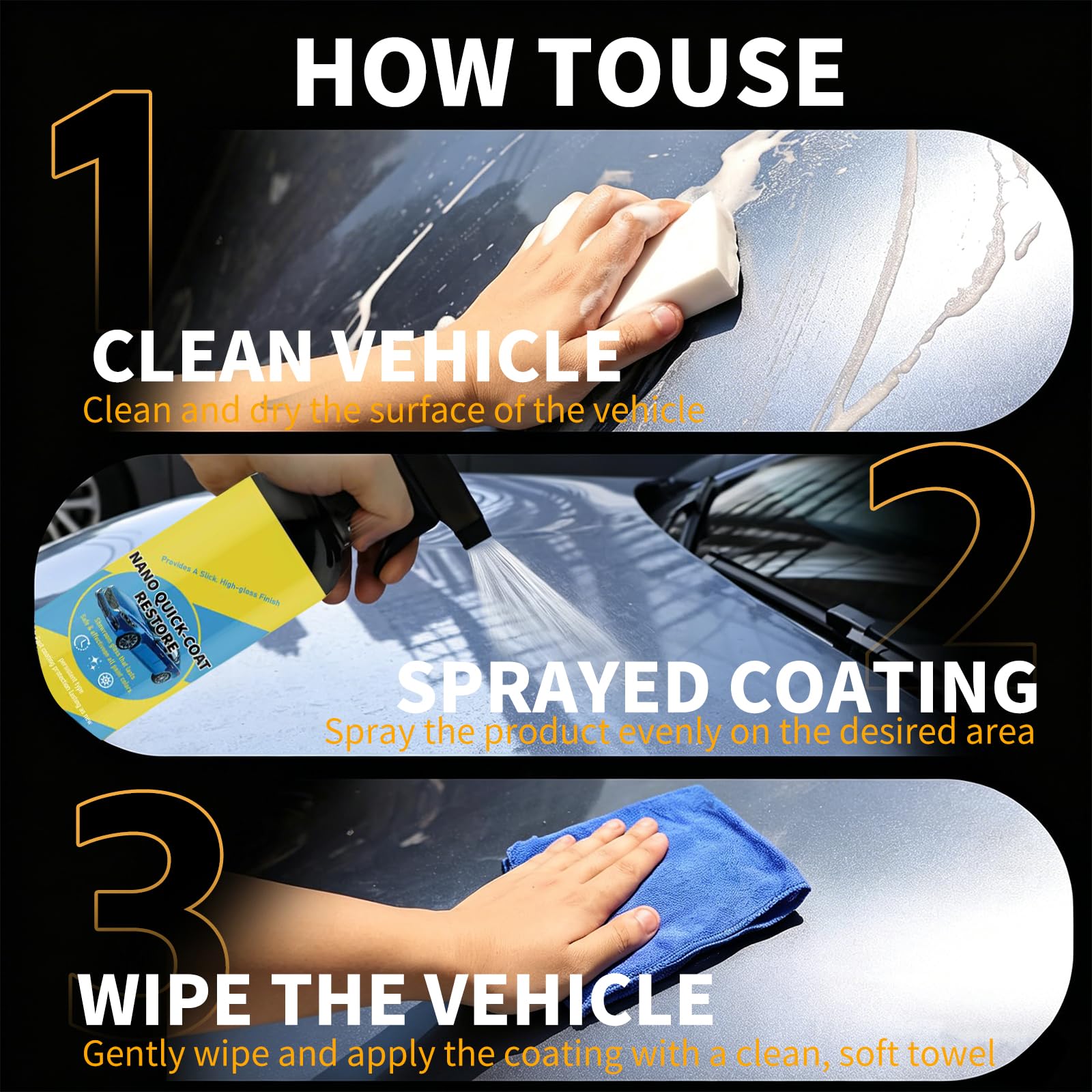 Cvuabsy 2Pcs Nano Quick Coat Restore Car Coating Spray, Advanced Automobile Quick-Acting Coating Agent for Car Ceramic Sealant Extremely Hydrophobic & Protection Waterless Car Wash Car Showroom Gloss - 5