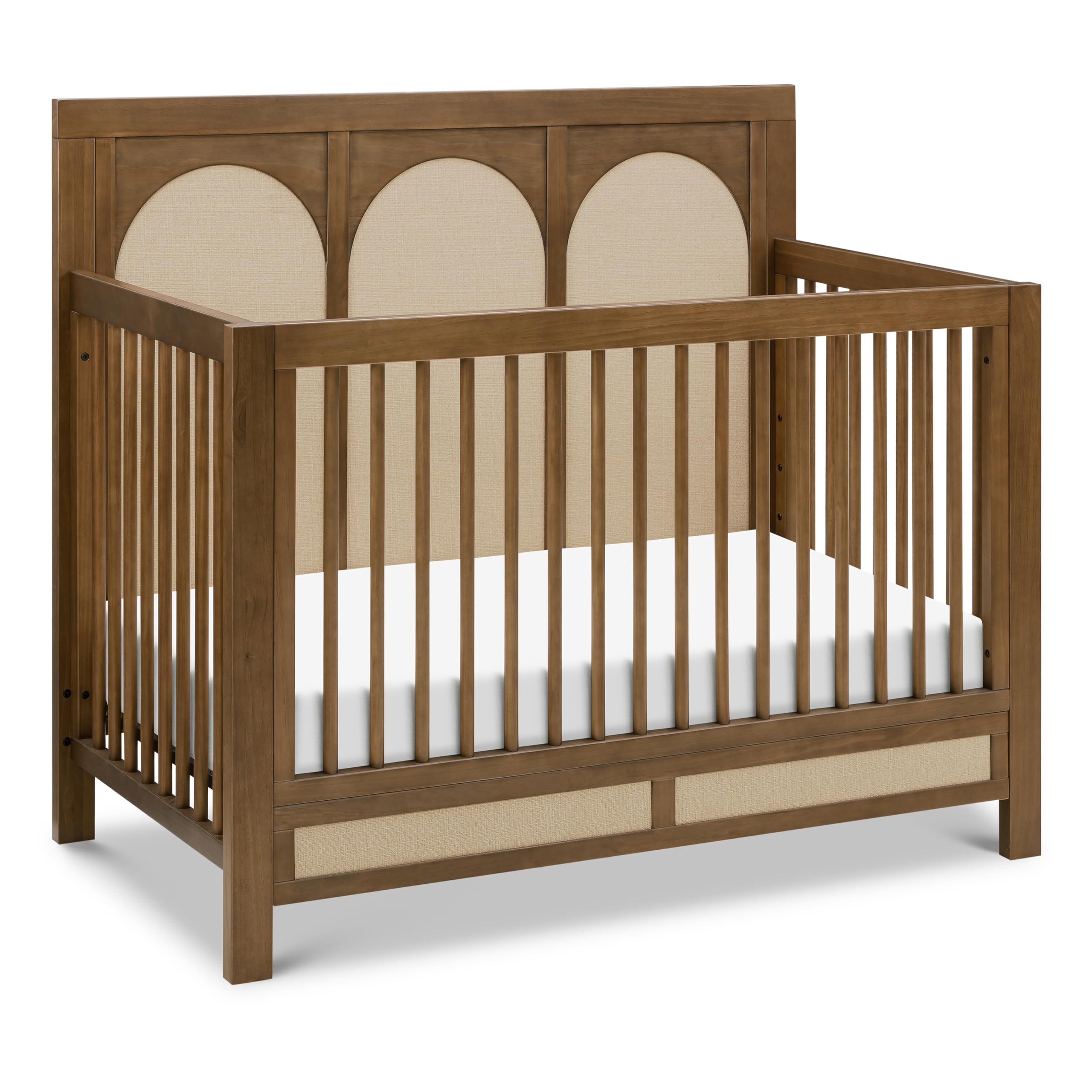 Namesake Eloise 4-in-1 Convertible Crib in Natural Walnut with an Upholstered Headboard in Performance Sand Eco-Weave, GreenGuard Gold Certified