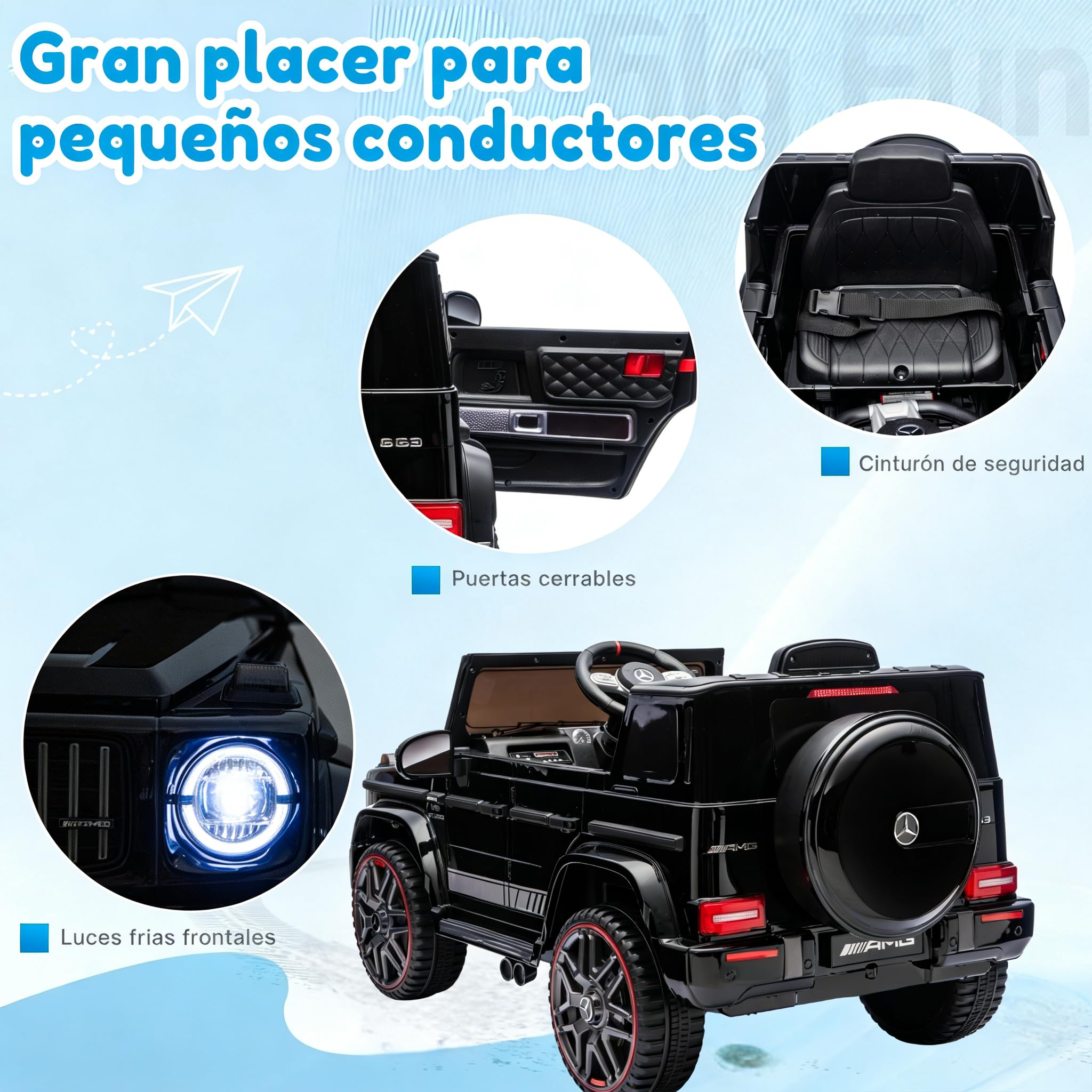 LALAHO Coche eléctrico infantil Mercedes AMG G63 12V 7Ah 2.4G Negro