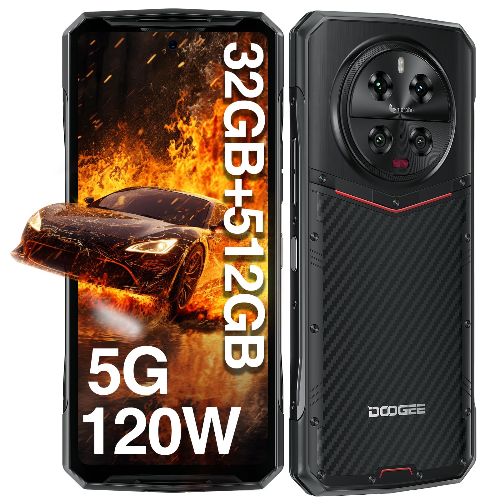 DOOGEE DK10 5G Rugged Smartphone (2024) 32GB+512GB /2TB, Dimensity 8020, 5150mAh 120W Rapida Ricarica, 6.67" AMOLED 120Hz, Telefono Indistruttibile, 50MP+64MP+16MP, IP68/69K/Dual SIM/NFC/OTG/GPS Nero