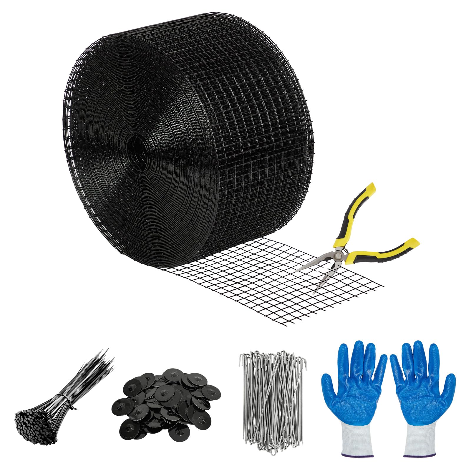 Garvee Malla para Placas Solares 15,2 cm x 30,48 m, Red Antipalomas de Acero Galvanizado PVC para Paneles Solares, Protector Anti Aves y Roedores con 100 Clips de Instalación, Negro