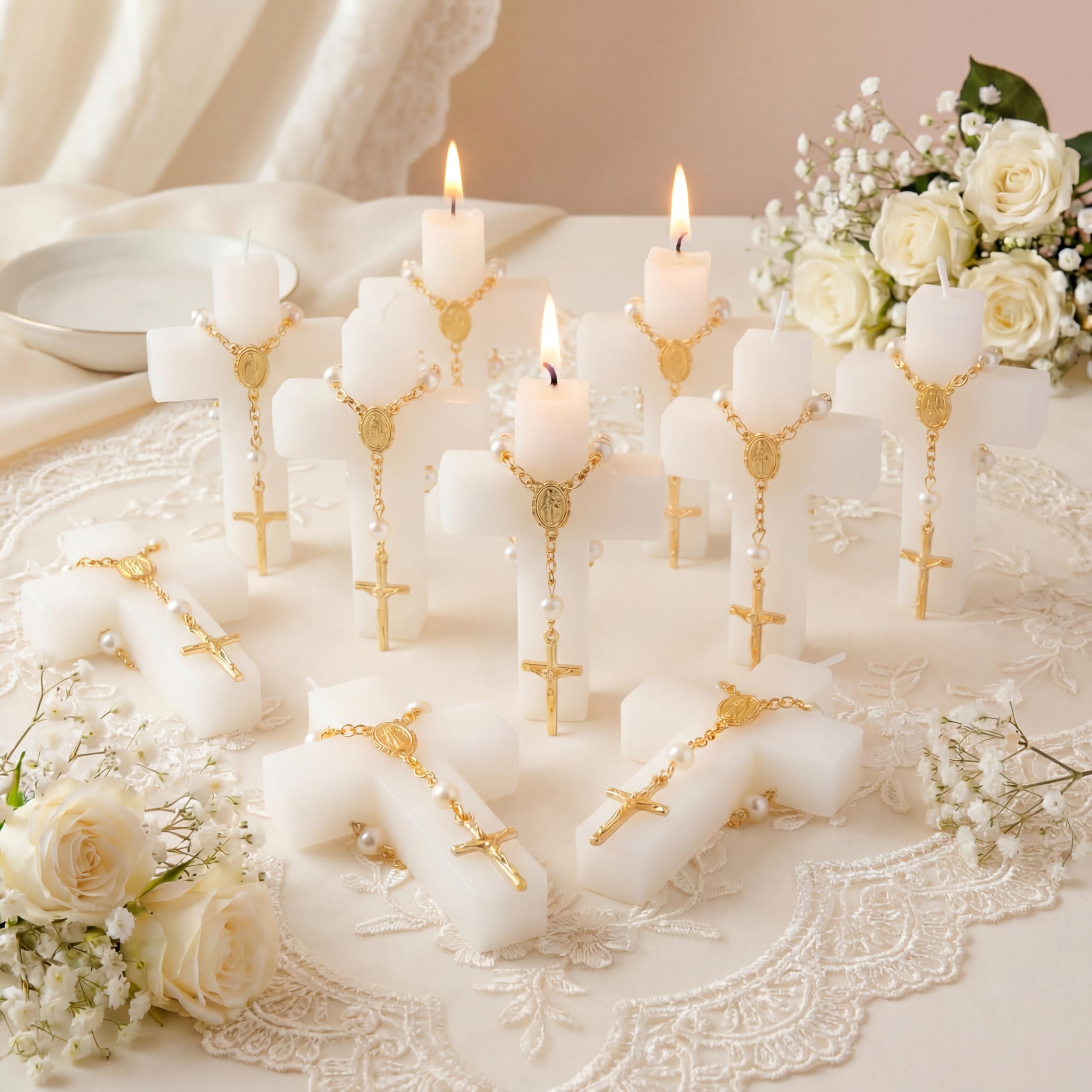 Photo 1 of Kenning Baptism Favors Set - Cross Candles, Rosaries, Organza Bags (24 Sets)
