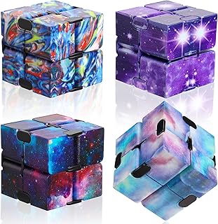 Gejoy 4 Pieces Infinity Fidget Cube Toy Handheld Flip Cube Toy Gadget Stress and Anxiety Relief Toys Sensory Tool Cubes for Stress Anxiety Relief and Kill Time Party Supplies, 4 Styles