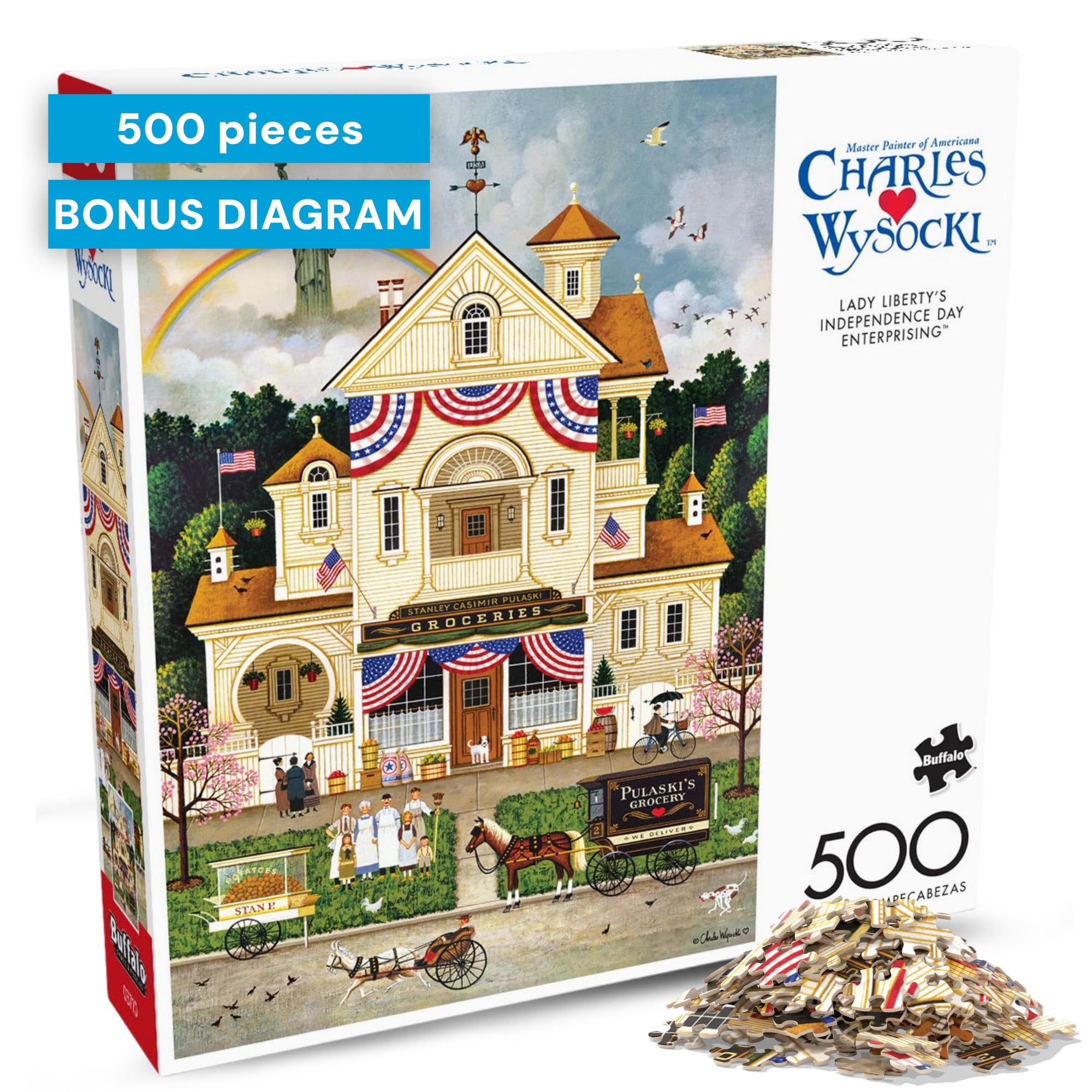 Buffalo Games - Charles Wysocki - Lady Liberty's Independence Day Enterprising - 500 Piece Jigsaw Puzzle for Adults -Challenging Puzzle Perfect for Game Nights