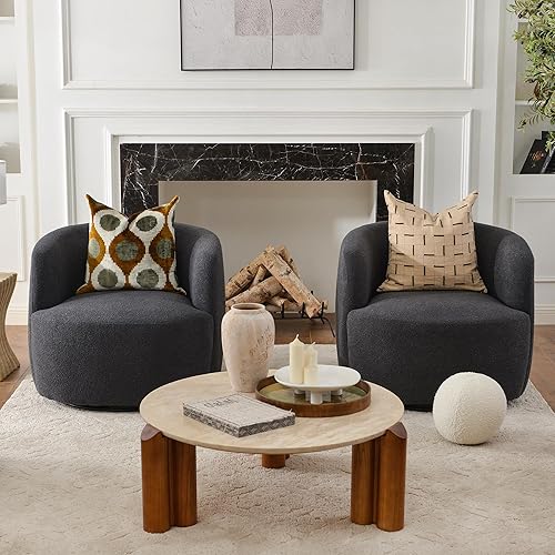 Miniatura 154 de KINWELL Juego de 2 sillas giratorias de barril Boucle de 34 pulgadas de ancho, sin montaje, sillones tapizados redondos, sillas decorativas, sofá