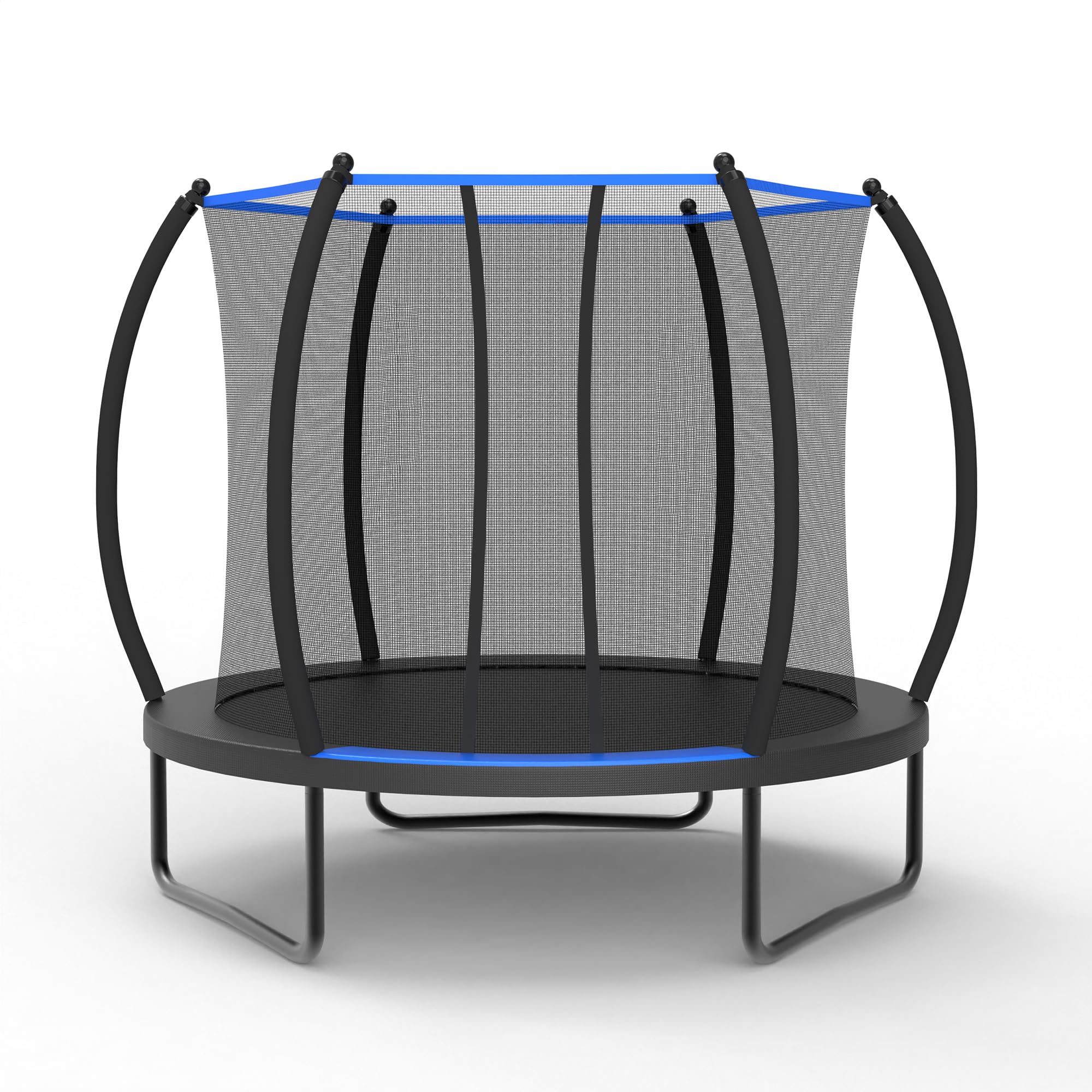 Trampolino da giardino con rete di sicurezza per bambini, per esterni, 228 cm, testato EN71 ASTM, stabile, resistente alle intemperie, nero e blu, con scala